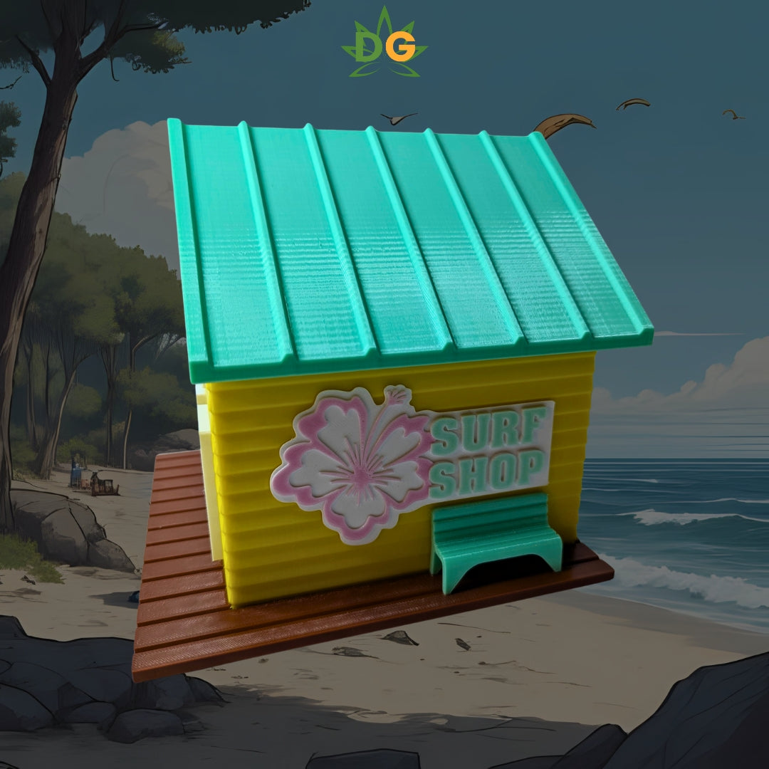 Miniature Surf Shop Birdhouse with Surfboards, Unique Beach Decor, Cottage Garden Art, Fun Gift for Sunbathers & Bird Lovers