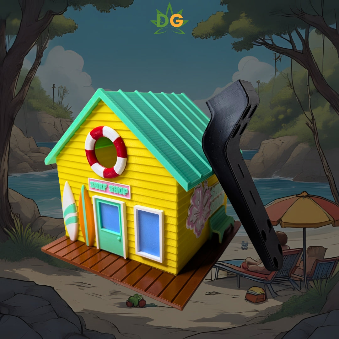 Miniature Surf Shop Birdhouse with Surfboards, Unique Beach Decor, Cottage Garden Art, Fun Gift for Sunbathers & Bird Lovers