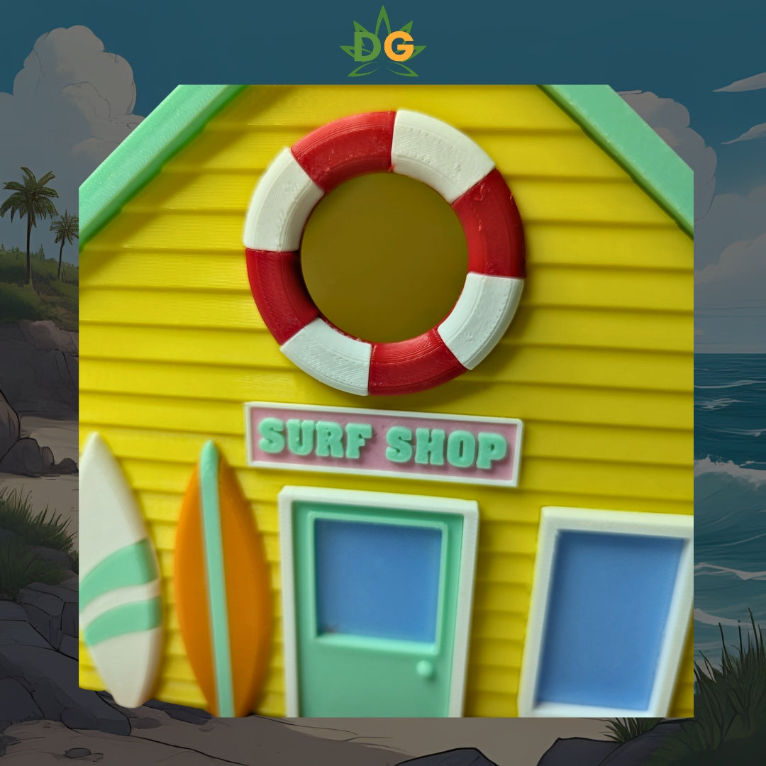 Miniature Surf Shop Birdhouse with Surfboards, Unique Beach Decor, Cottage Garden Art, Fun Gift for Sunbathers & Bird Lovers