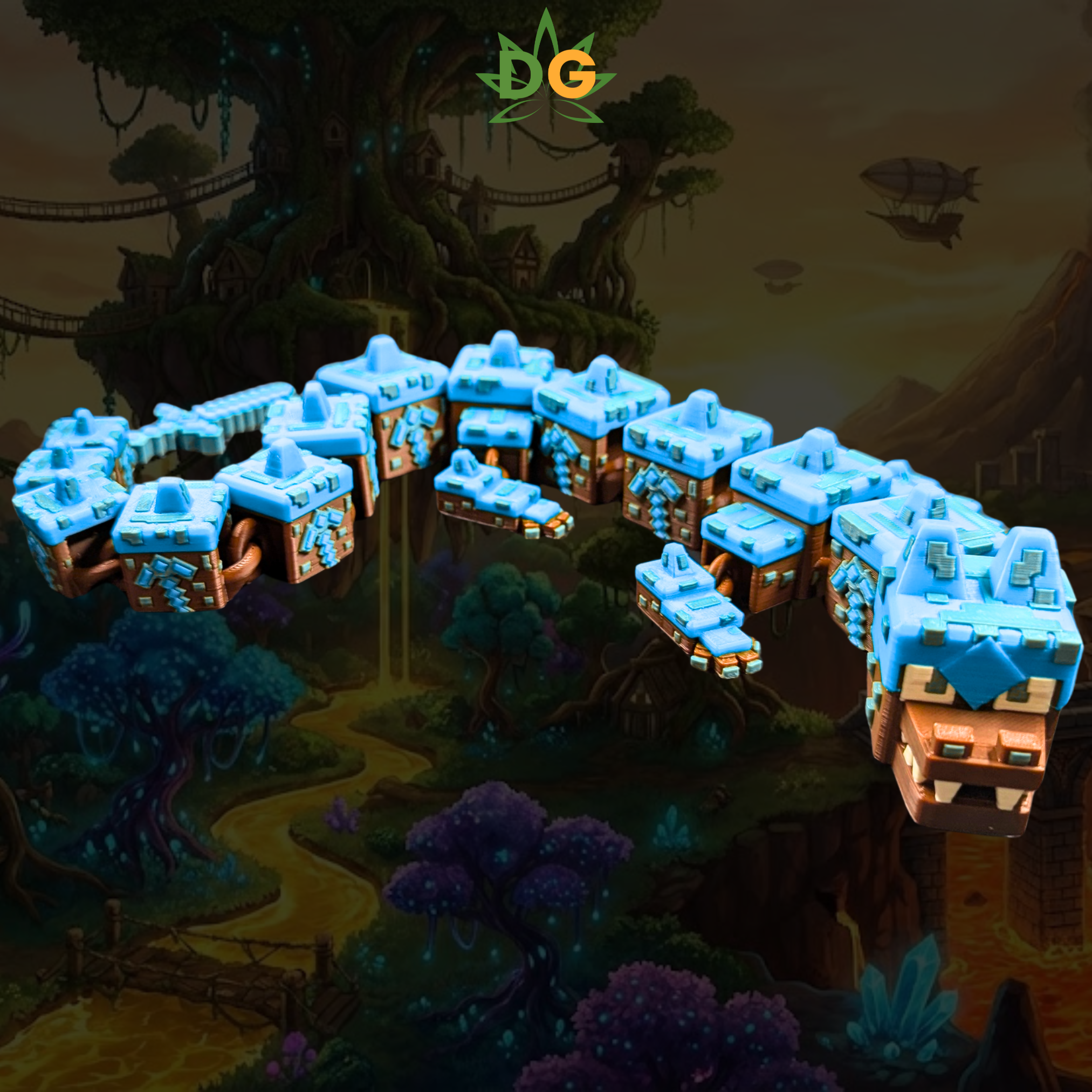 Articulated Earth Dragon Flexi - 3D Printed Pixelated Dragon Figure