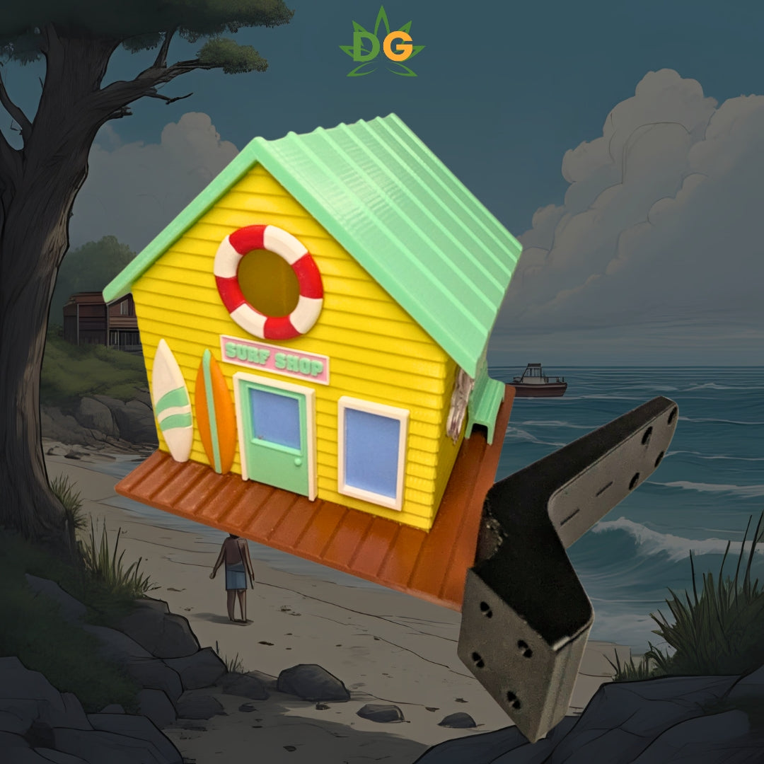 Miniature Surf Shop Birdhouse with Surfboards, Unique Beach Decor, Cottage Garden Art, Fun Gift for Sunbathers & Bird Lovers