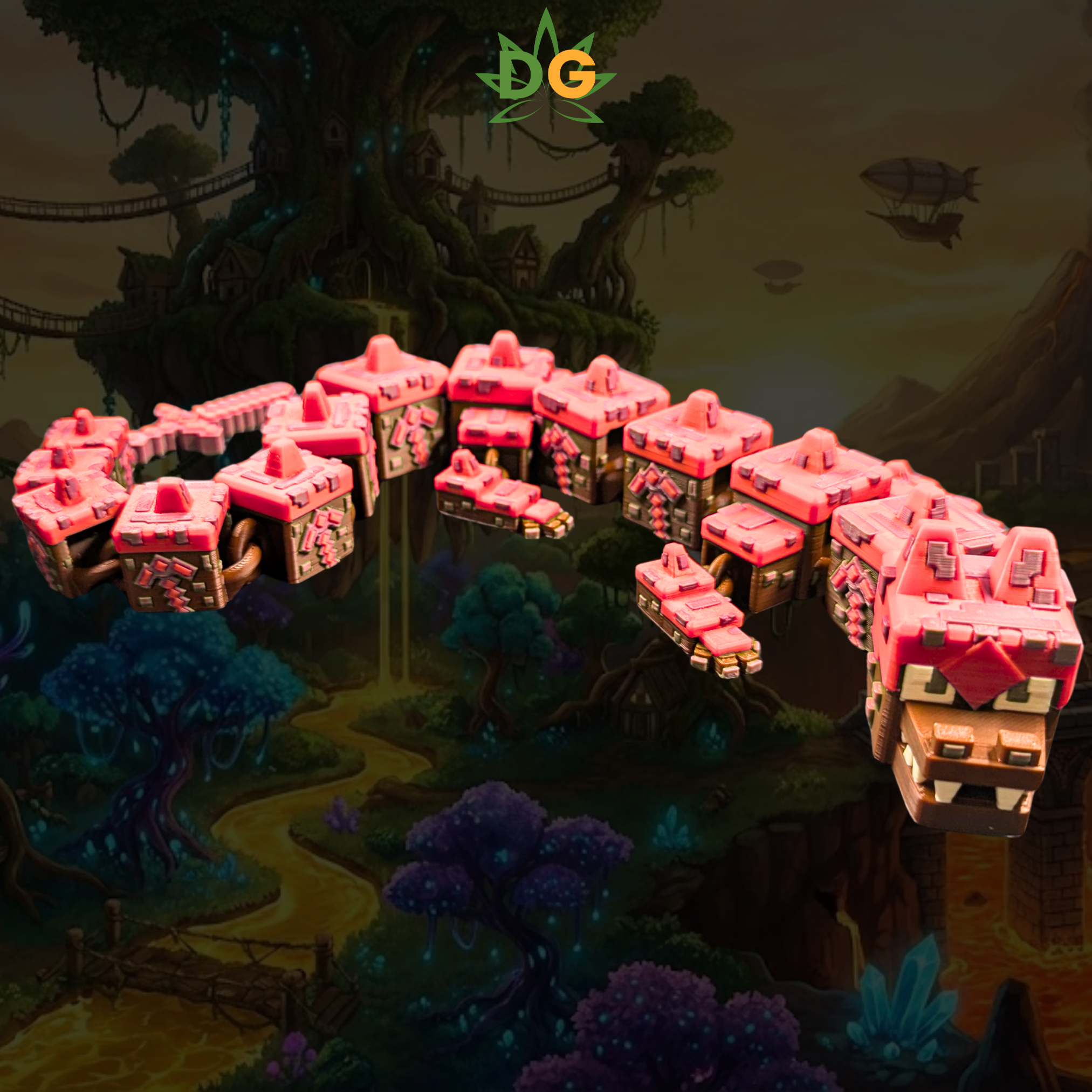 Articulated Earth Dragon Flexi - 3D Printed Pixelated Dragon Figure