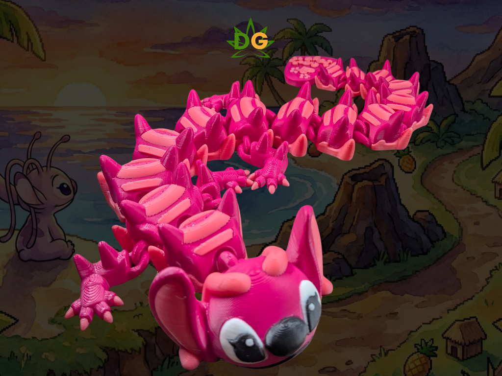 Articulated Blue & Pink Alien Flexi Figure - 3D Printed Tropical Creature