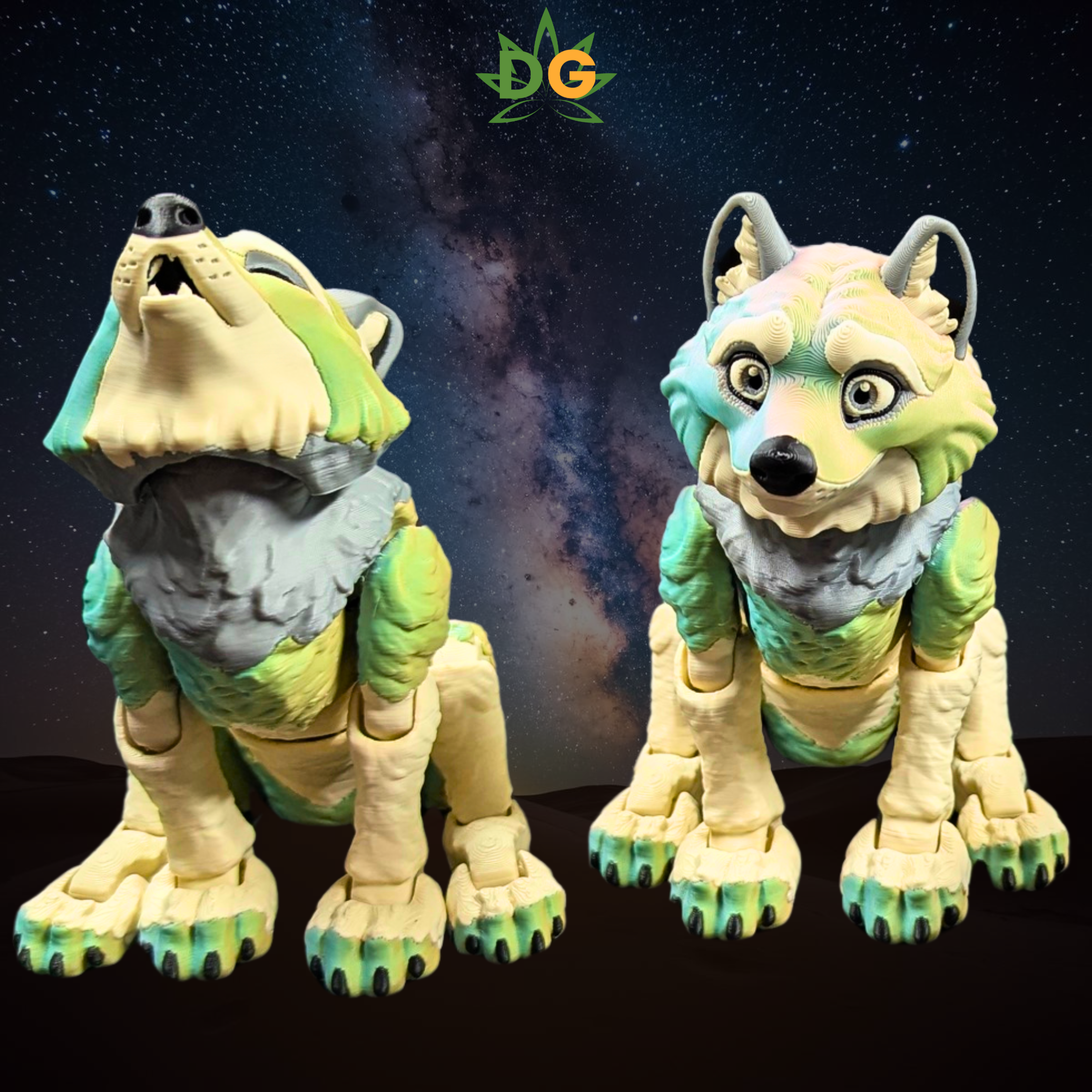 Color Shift Wolf Figurine - Articulated Animal Desk Pet 3D Printed