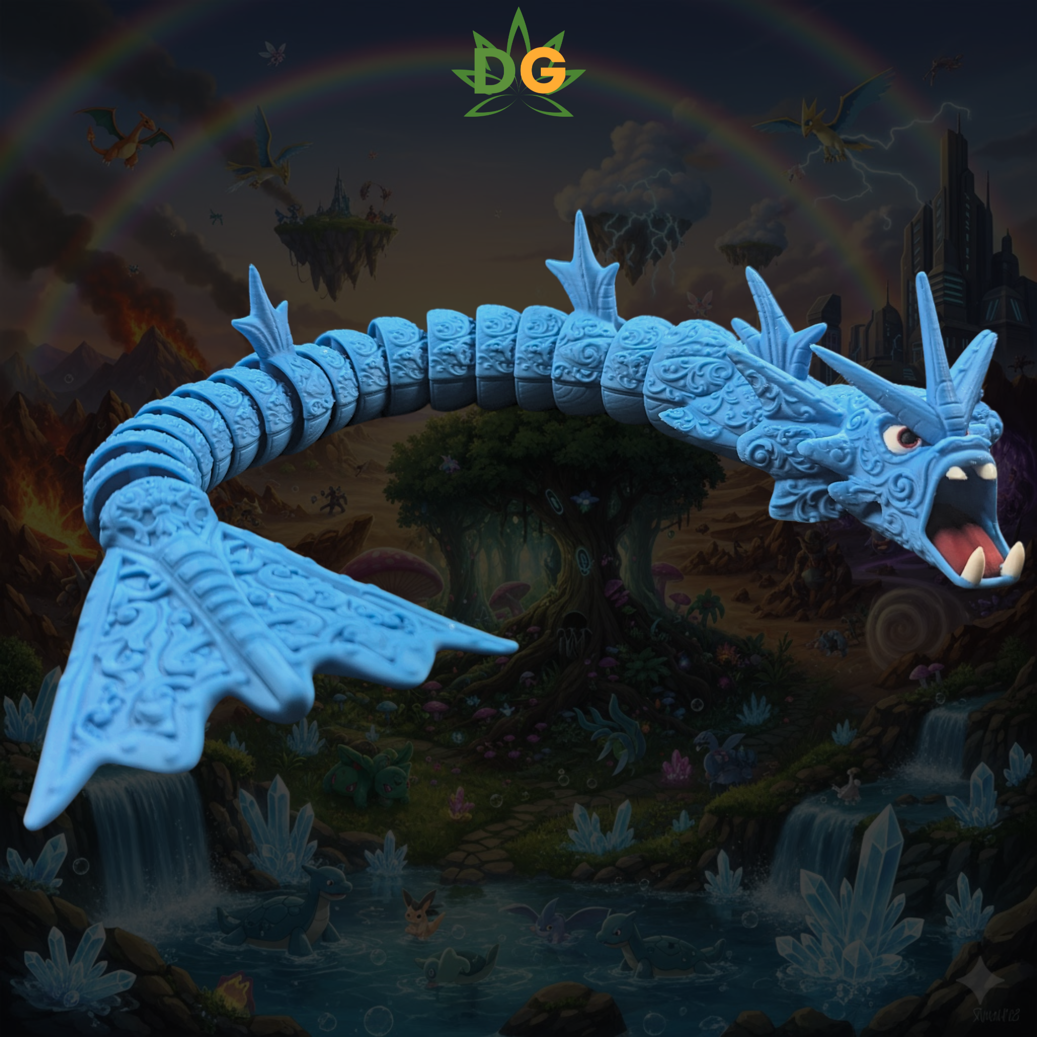 Deluxe Articulated Tidal Serpent – 3D Printed Crystal Sea Dragon Flexi