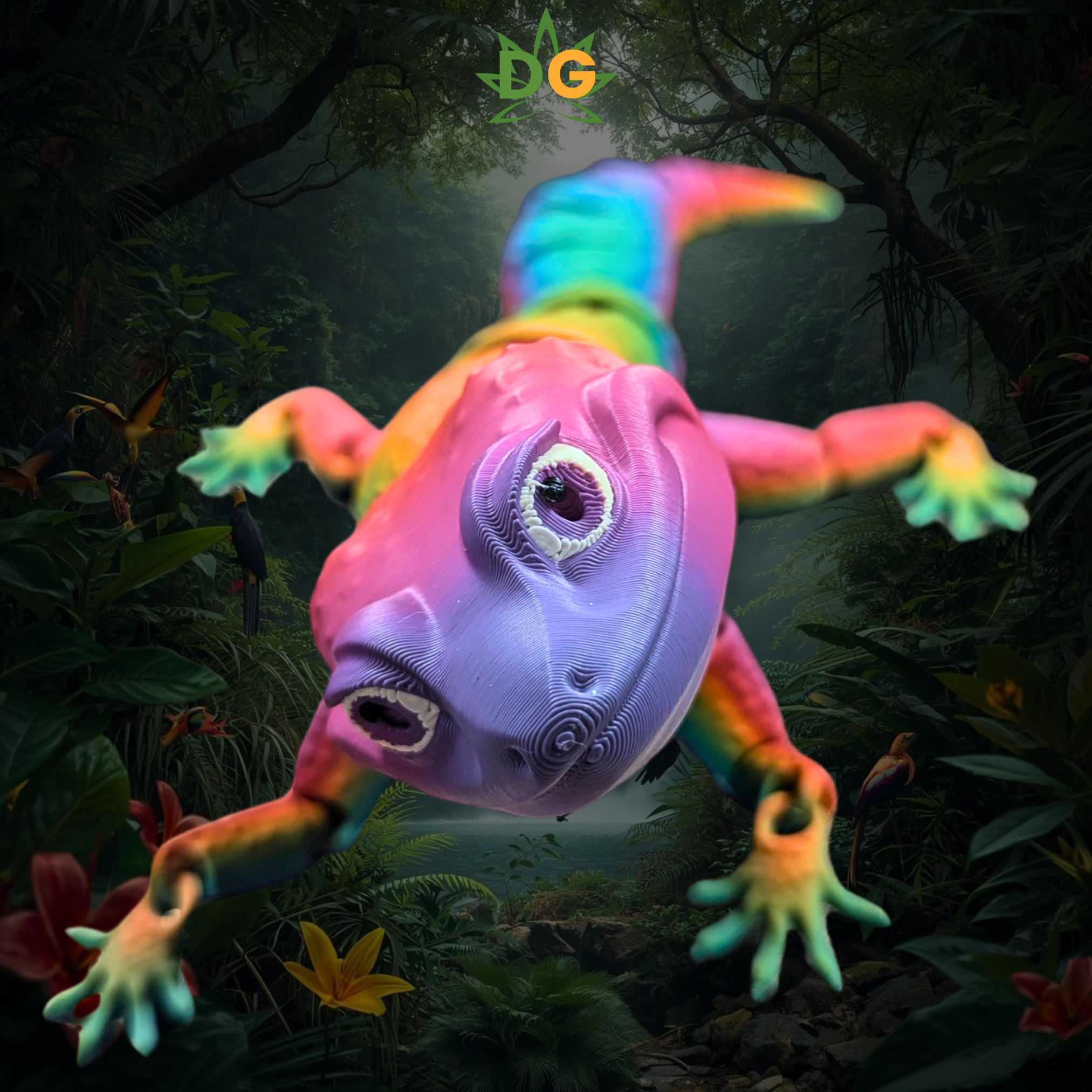 Rainbow Gecko Flexi with a forest in the background