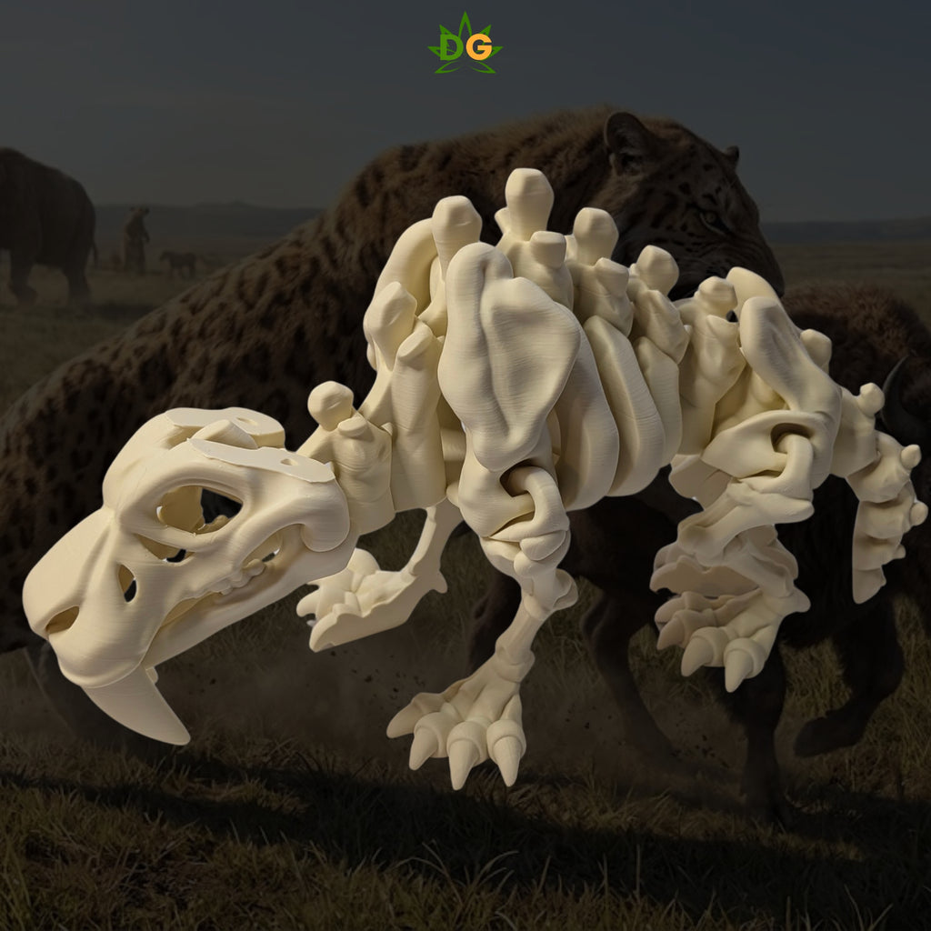 XL Flexi Skeleton Saber Tooth Tiger Figurine Desk Accessory 3D Printed