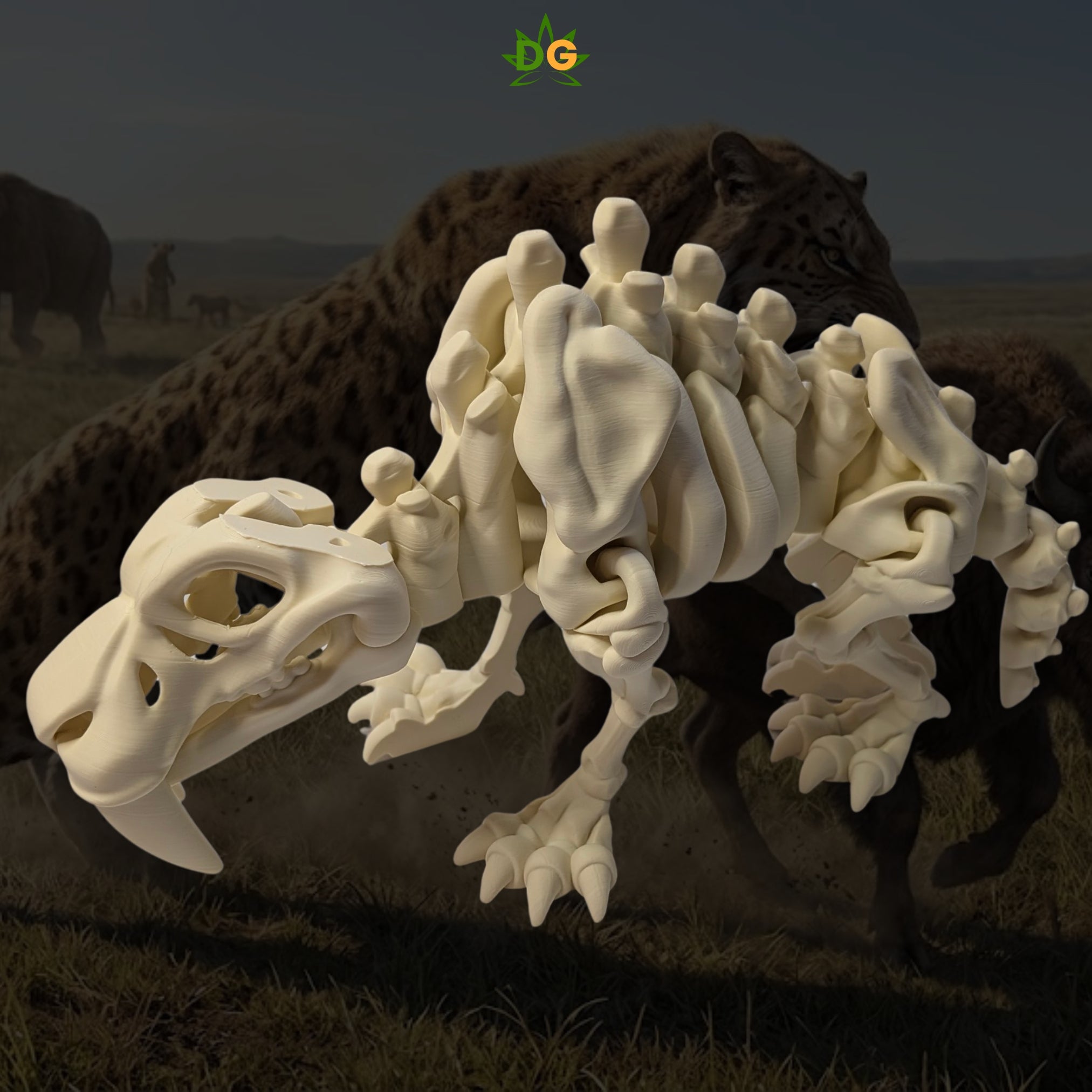 XL Flexi Skeleton Saber Tooth Tiger Figurine Desk Accessory 3D Printed