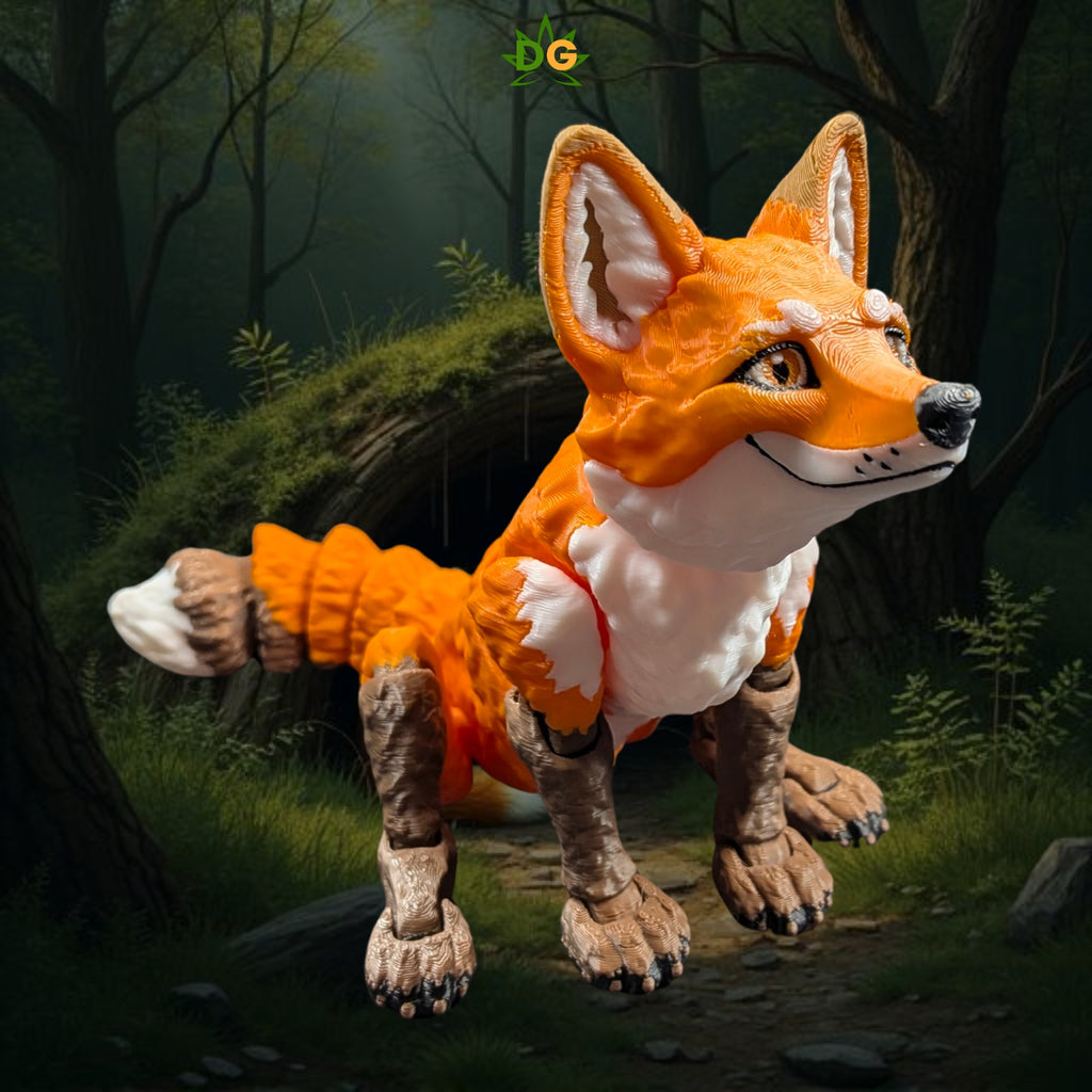 3D Printed Flexi Fox Figurine – Posable Orange Fox with Articulated Tail