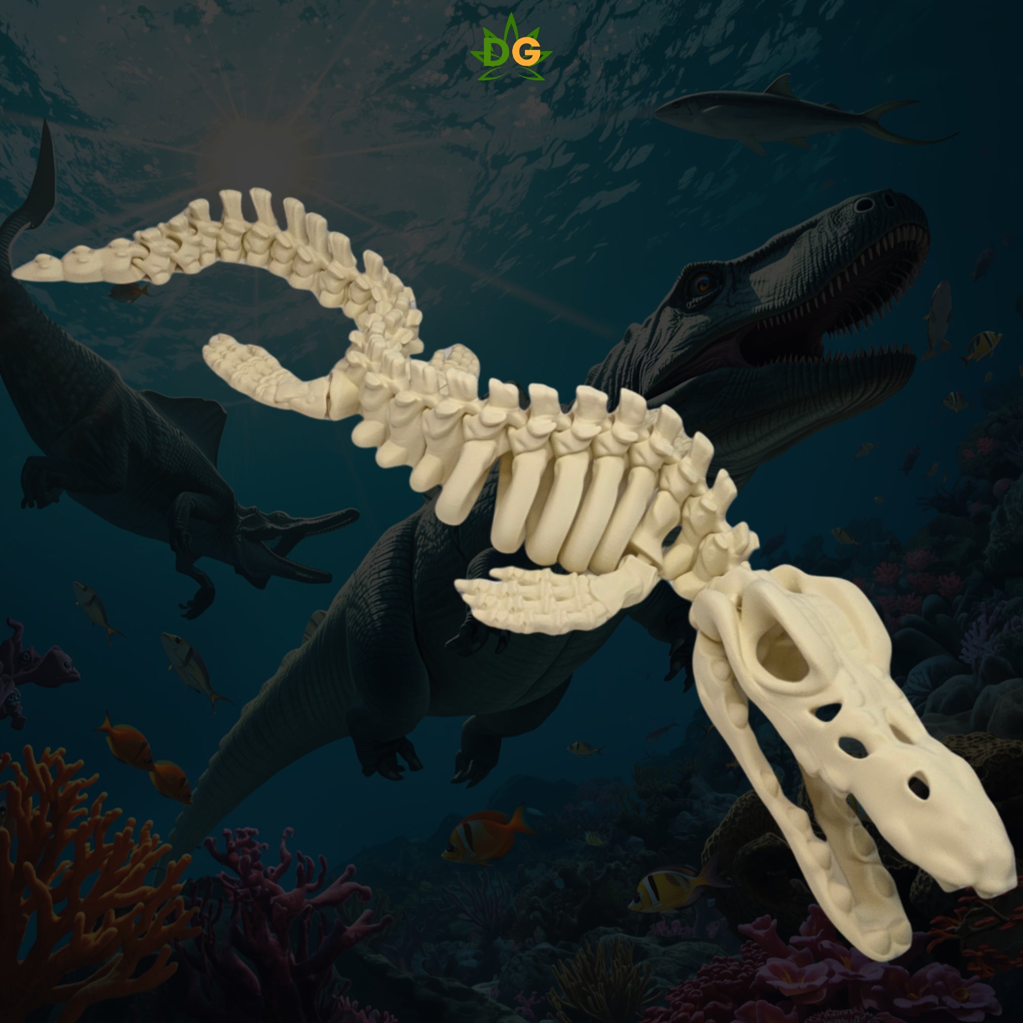 XL Articulated Skeleton Mosasaurus Figurine Desk Accessory 3D Printed