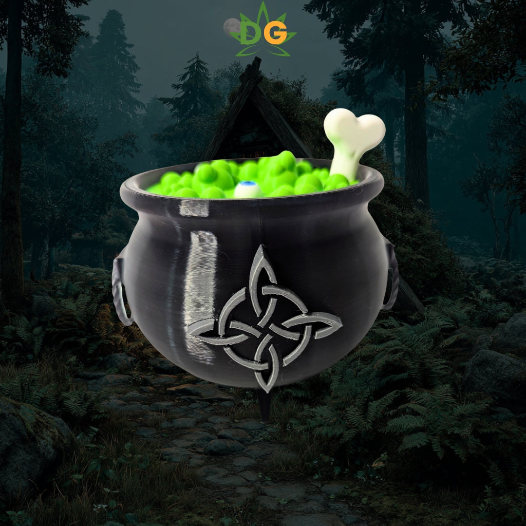 Spooky Witch's Cauldron Candy Jar - Bone Handle & Celtic Knot - The Perfect Halloween Decor