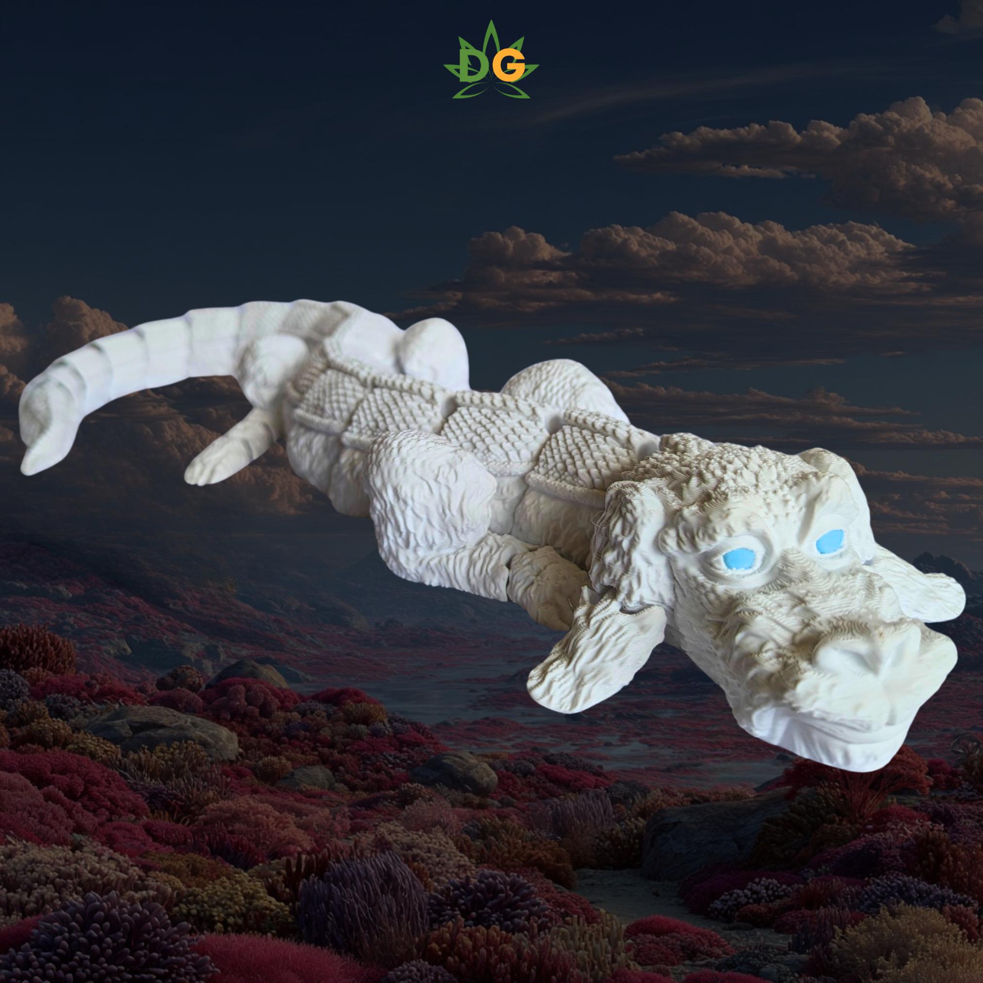 Articulated Mystical Flying Dog Dragon - XL Flexi White 80's Creature