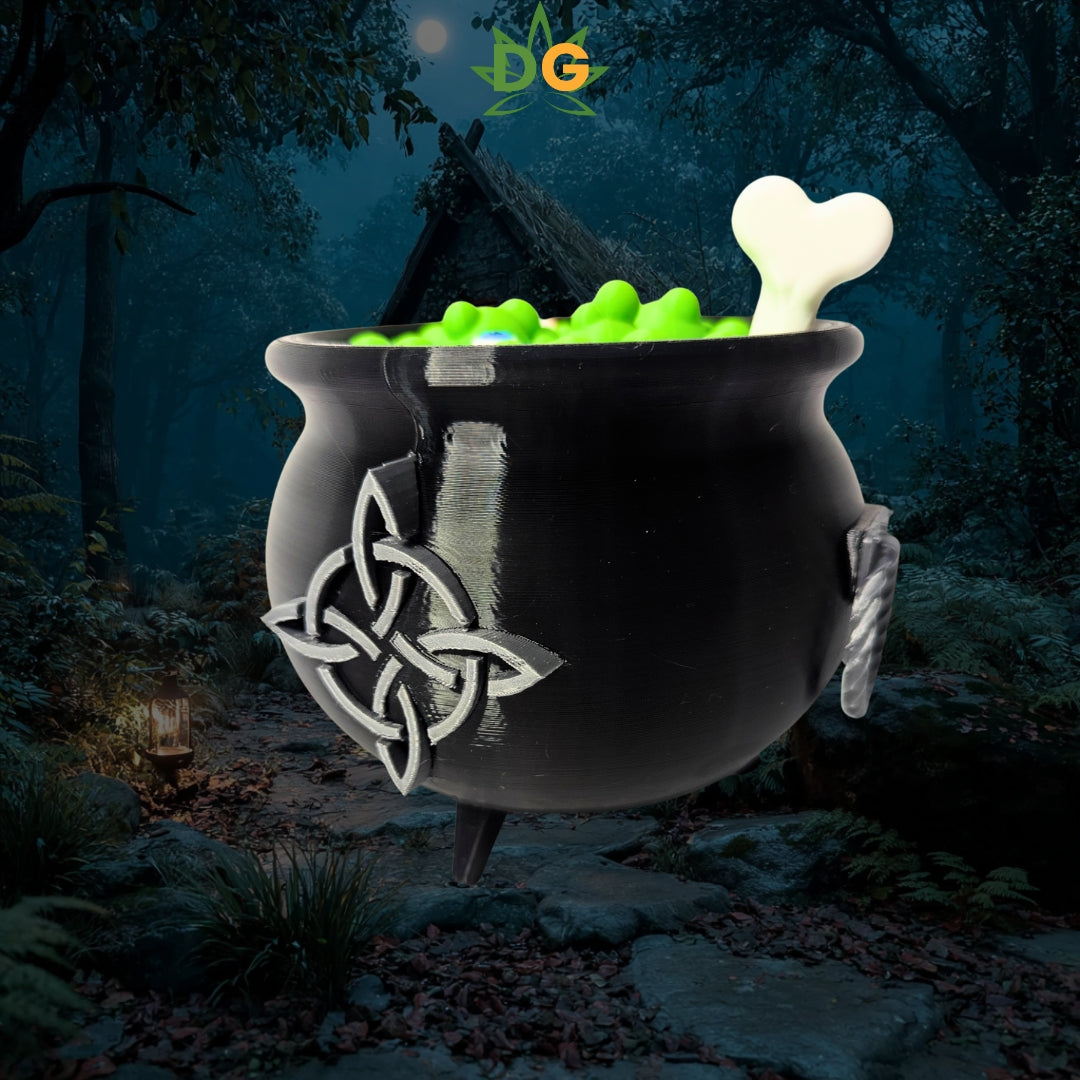 Spooky Witch's Cauldron Candy Jar - Bone Handle & Celtic Knot - The Perfect Halloween Decor