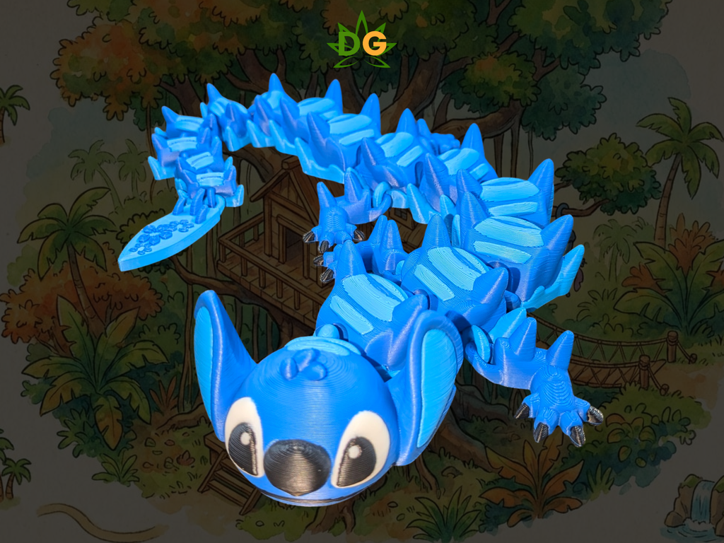 Articulated Blue & Pink Alien Flexi Figure - 3D Printed Tropical Creature