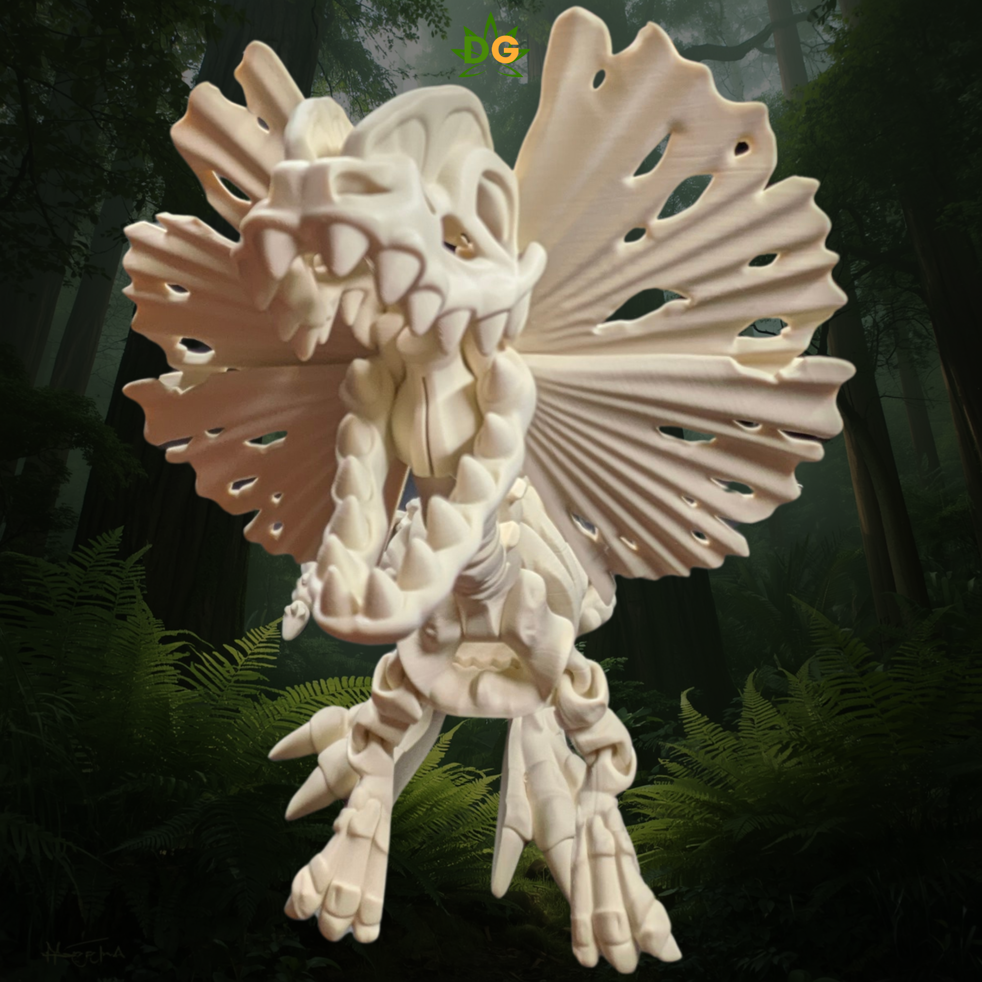 3D Printed Articulated XL Skeleton Dilophosaurus Dinosaur Desk Accessory