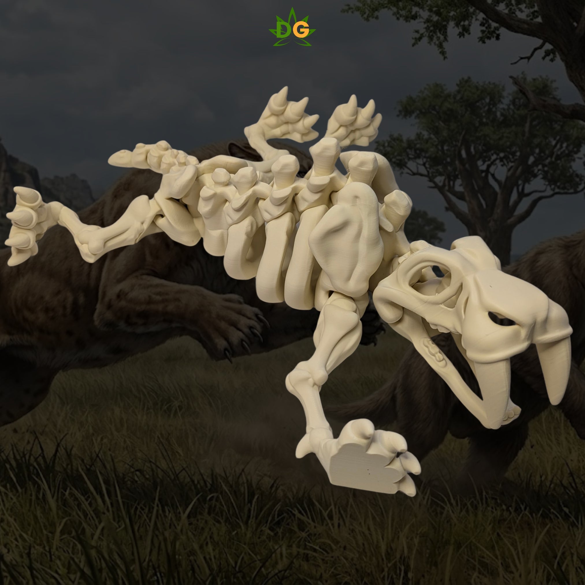 XL Flexi Skeleton Saber Tooth Tiger Figurine Desk Accessory 3D Printed