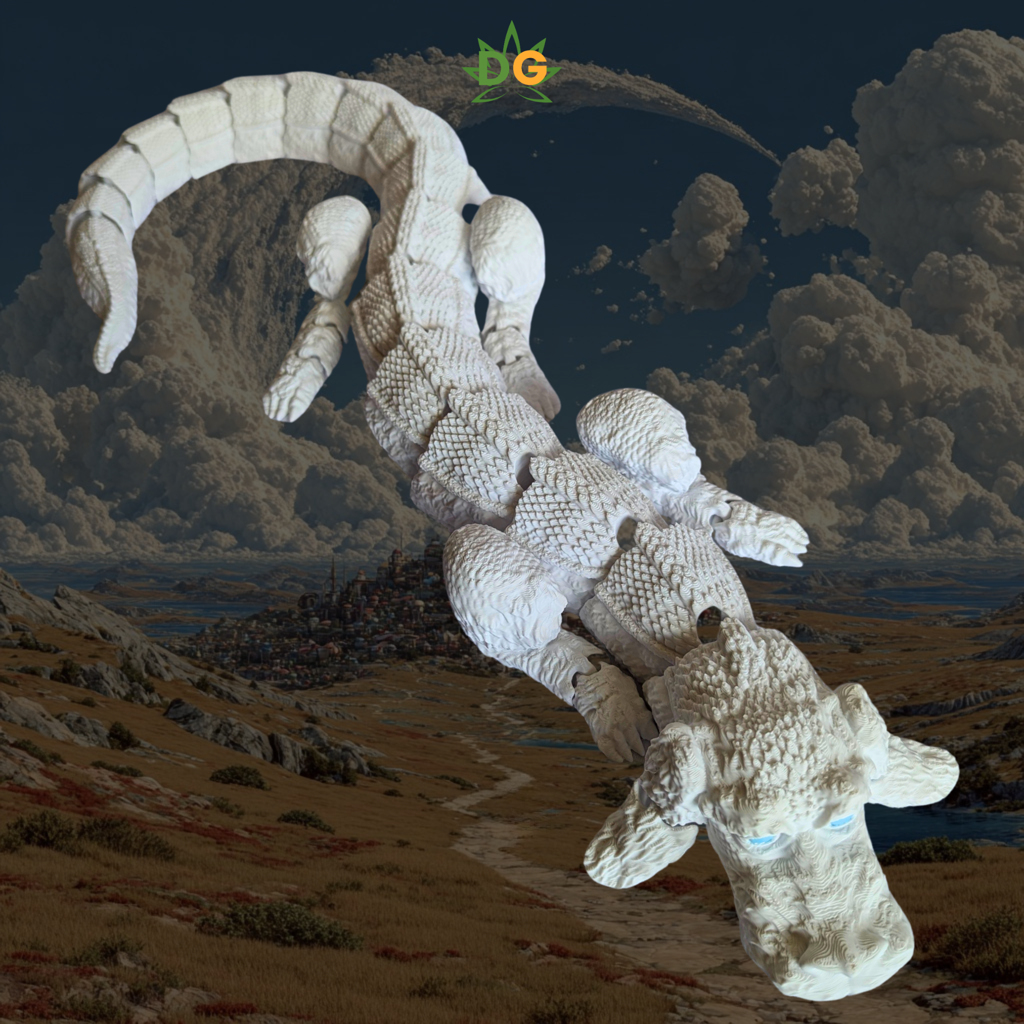 Articulated Mystical Flying Dog Dragon - XL Flexi White 80's Creature