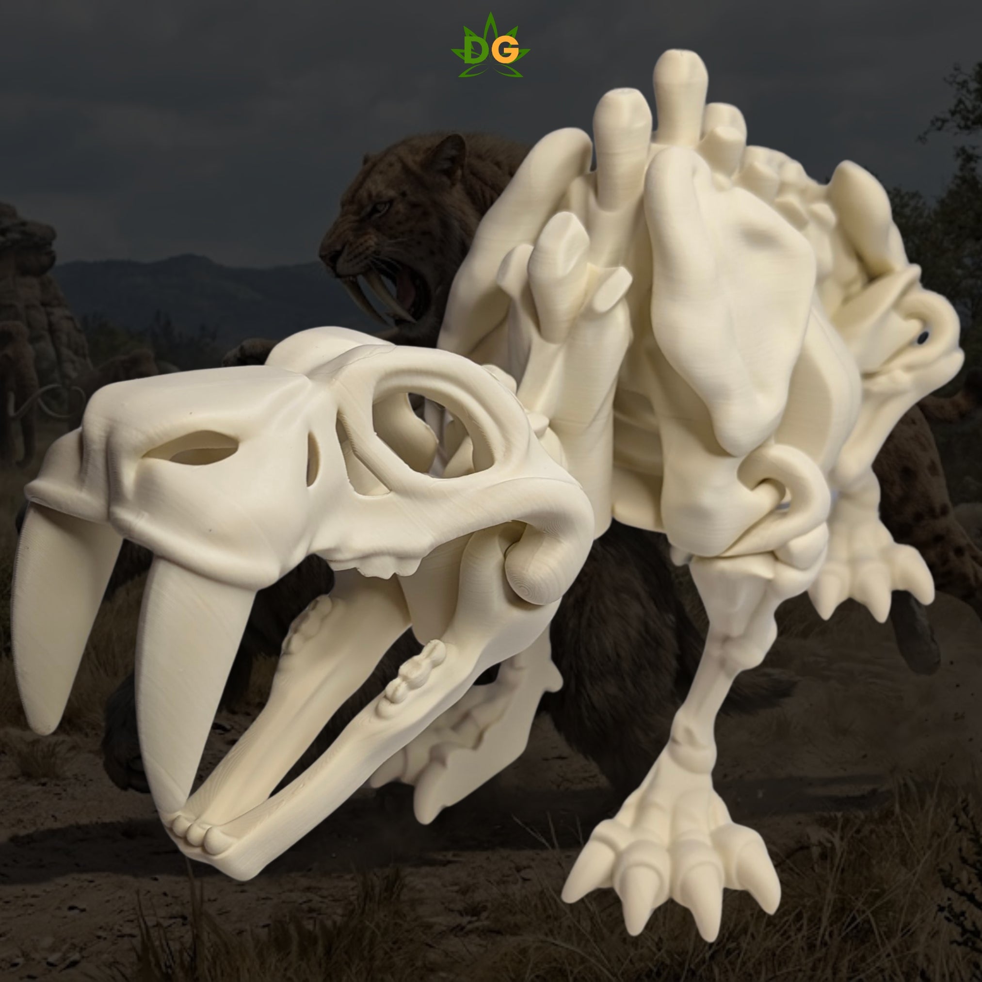 XL Flexi Skeleton Saber Tooth Tiger Figurine Desk Accessory 3D Printed