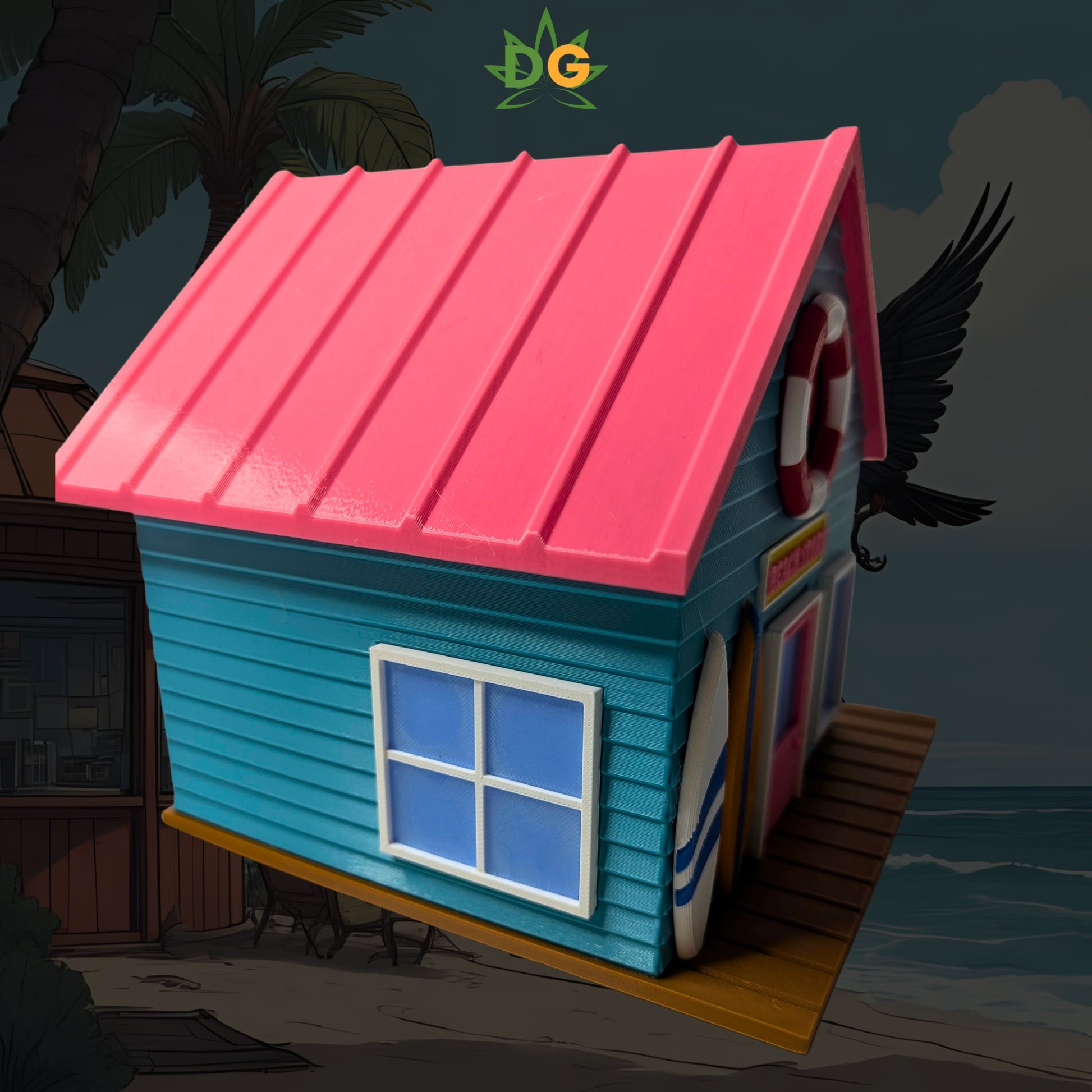 Miniature Surf Shop Birdhouse with Surfboards, Unique Beach Decor, Cottage Garden Art, Fun Gift for Sunbathers & Bird Lovers
