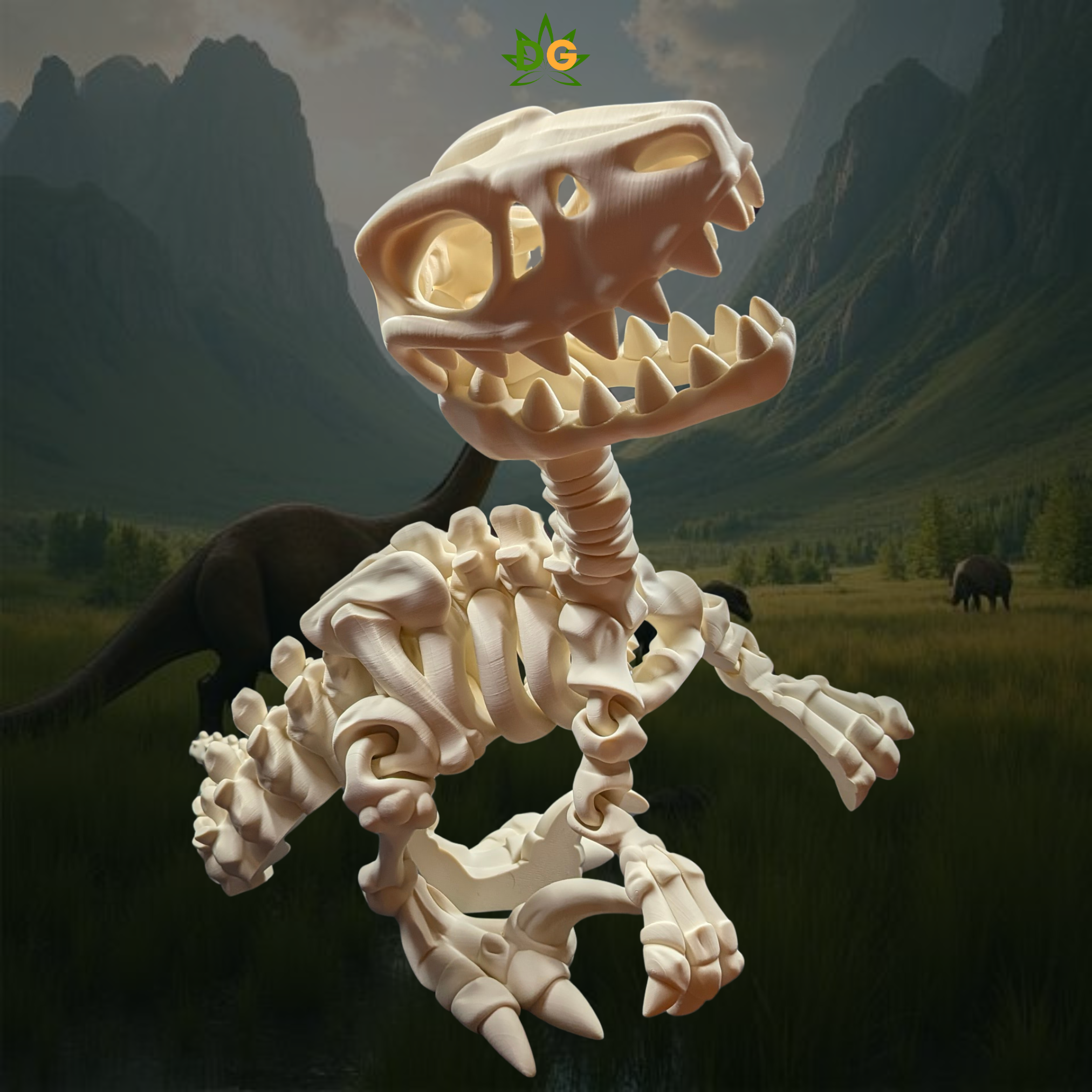 Flexi 3D Printed Articulated XL Skeleton Velociraptor Desk Pet