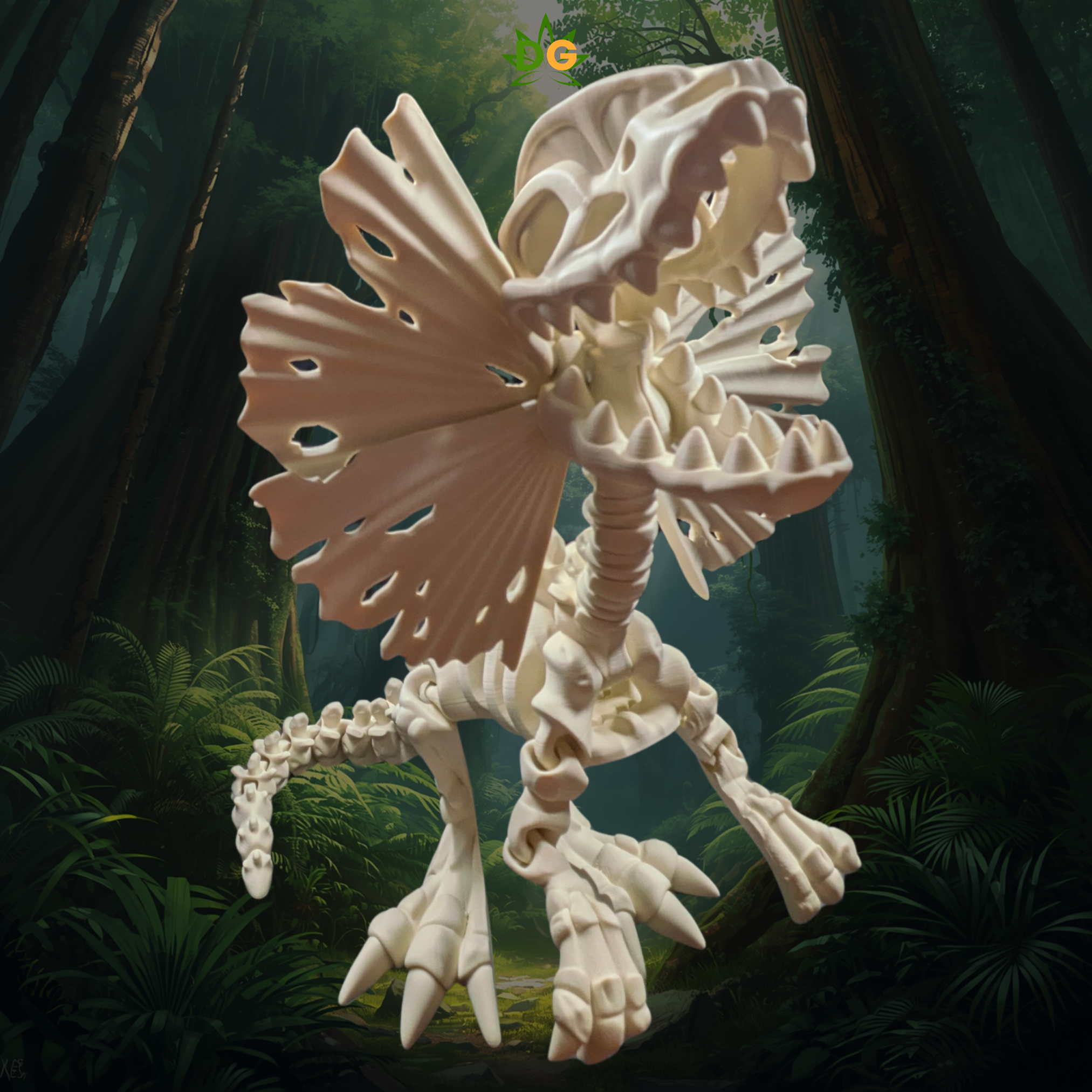 3D Printed Articulated XL Skeleton Dilophosaurus Dinosaur Desk Accessory