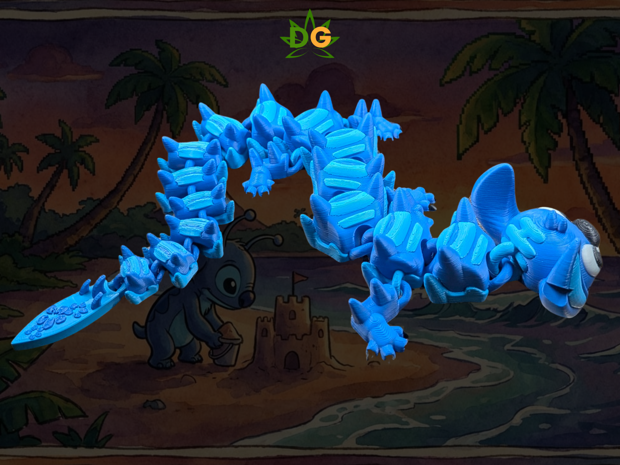 Articulated Blue & Pink Alien Flexi Figure - 3D Printed Tropical Creature