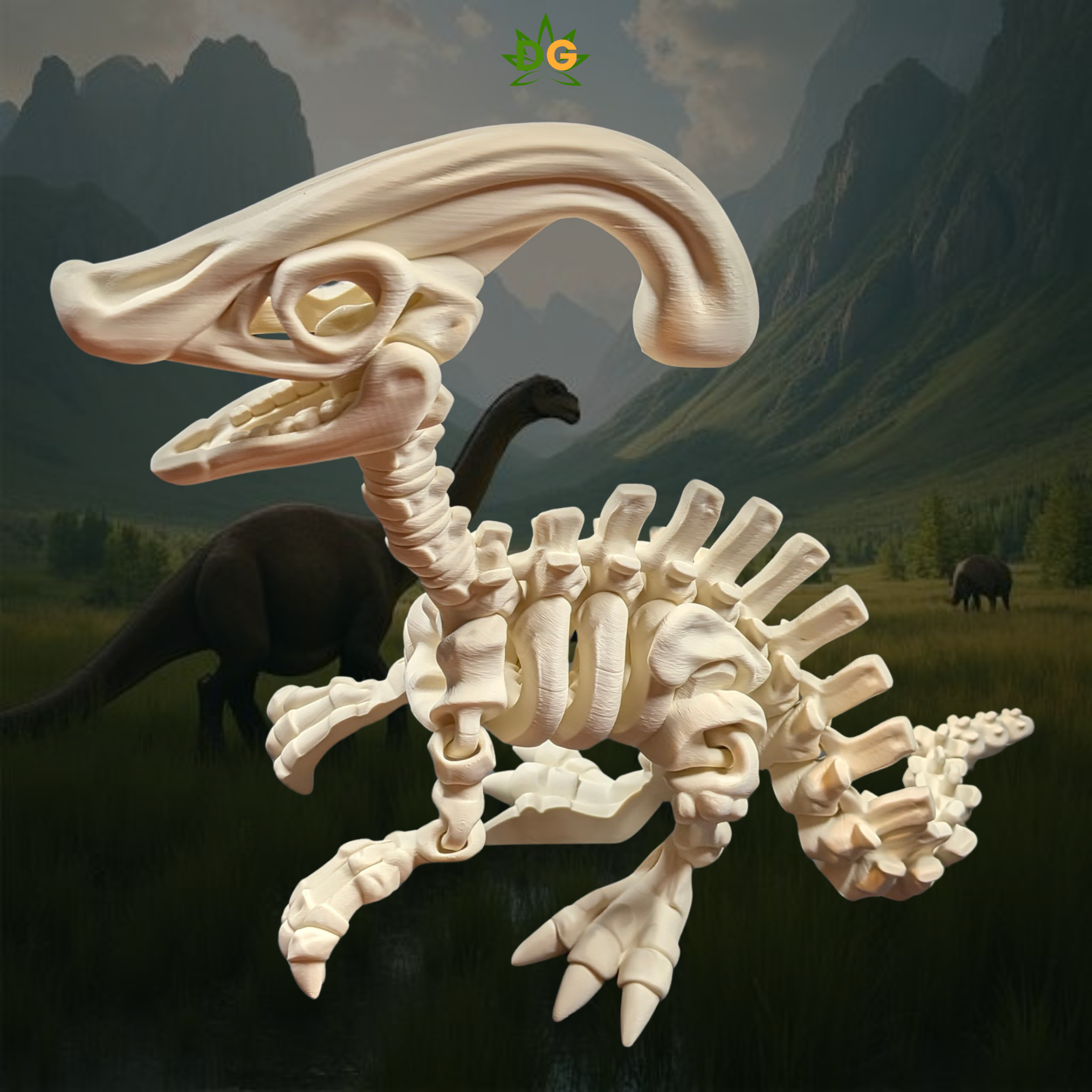3D Printed Articulated XL Skeleton Parasaurolophus Fidget Figurine