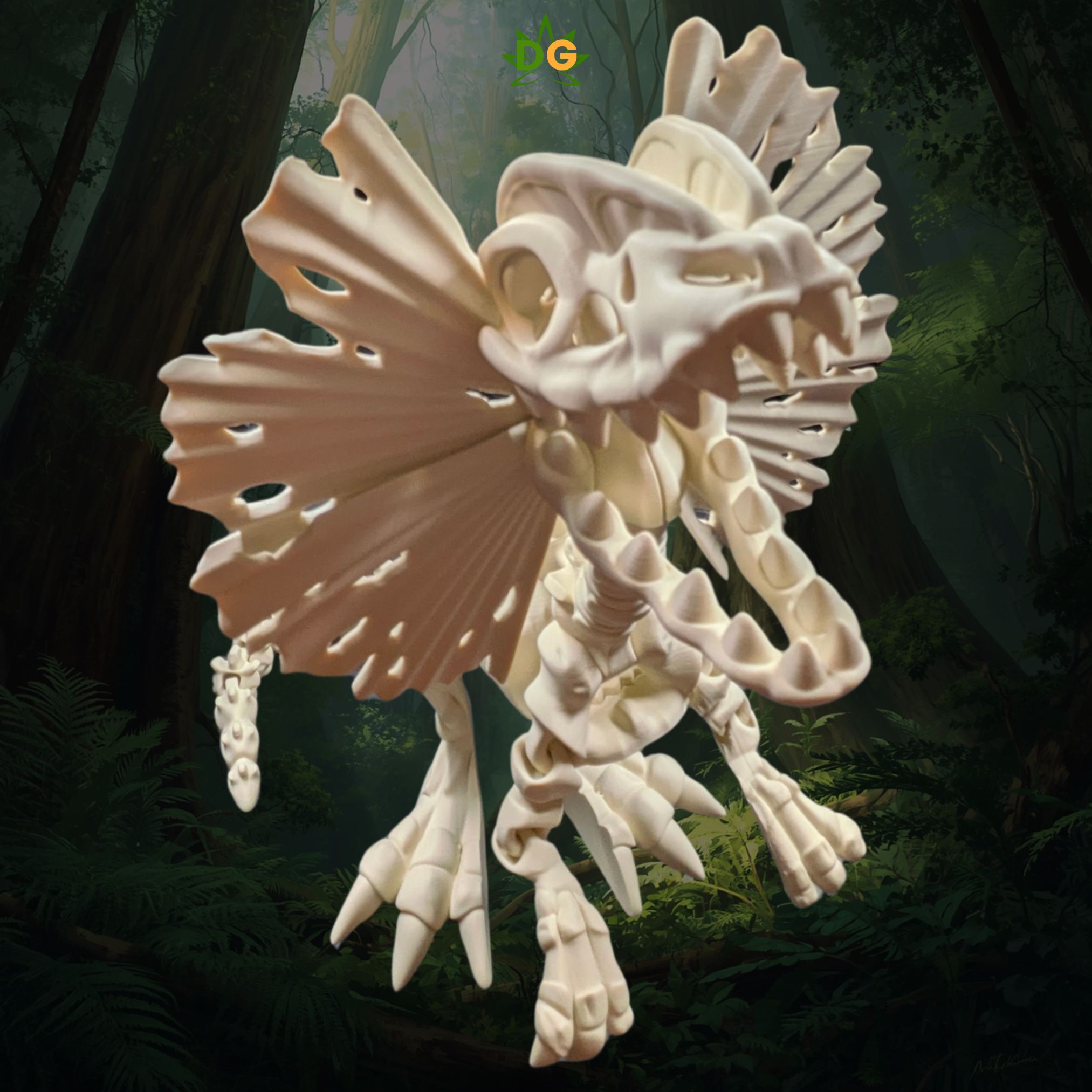 3D Printed Articulated XL Skeleton Dilophosaurus Dinosaur Desk Accessory