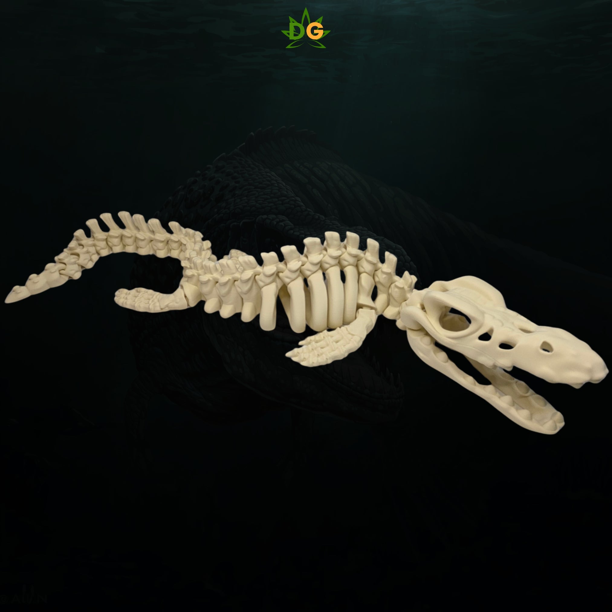 XL Articulated Skeleton Mosasaurus Figurine Desk Accessory 3D Printed