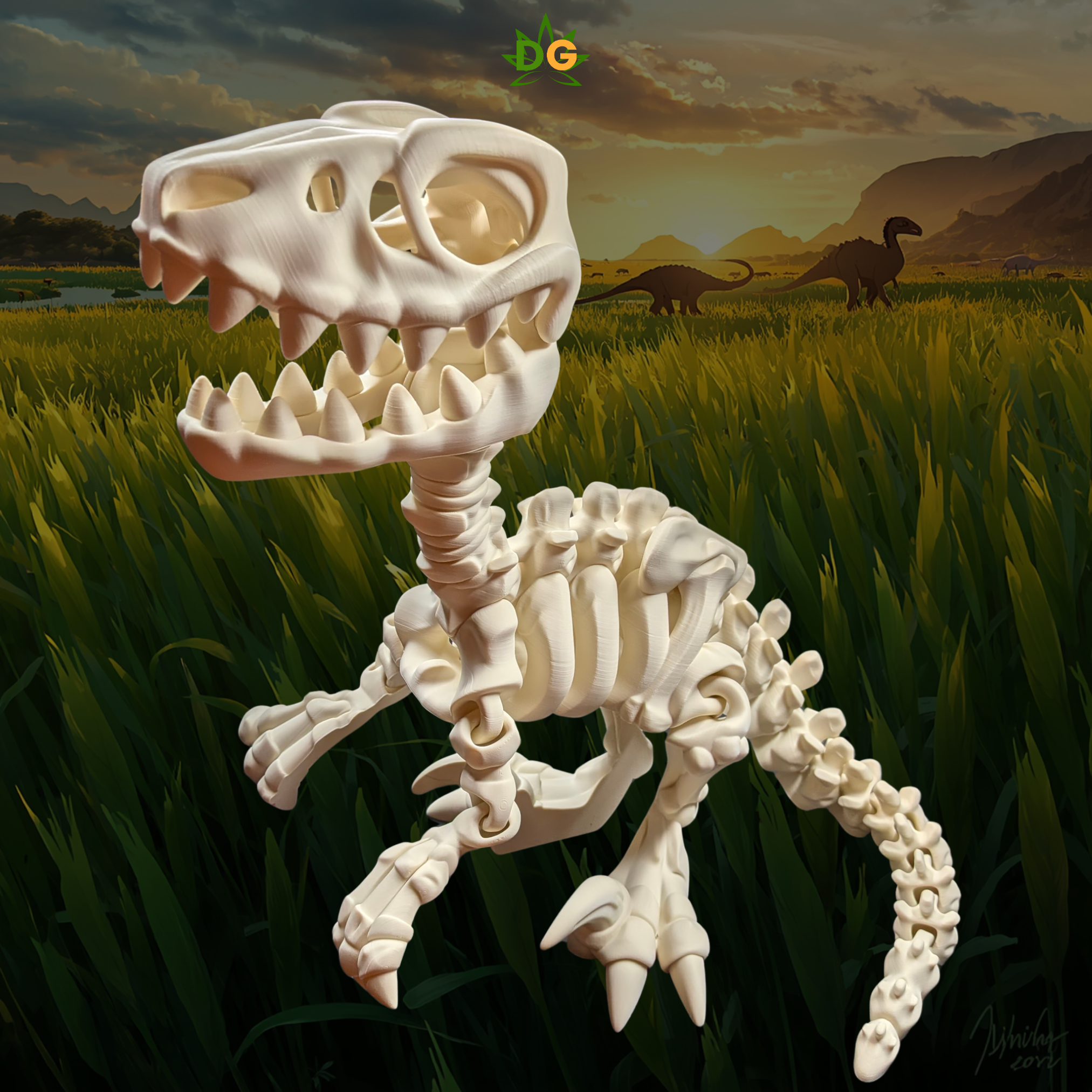 Flexi 3D Printed Articulated XL Skeleton Velociraptor Desk Pet