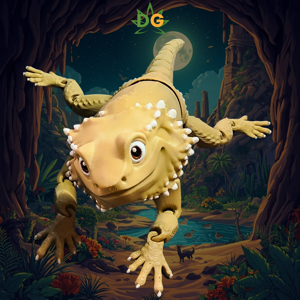 Desert Tan Bearded Dragon Flexi with a nighttime desert ruin illustration