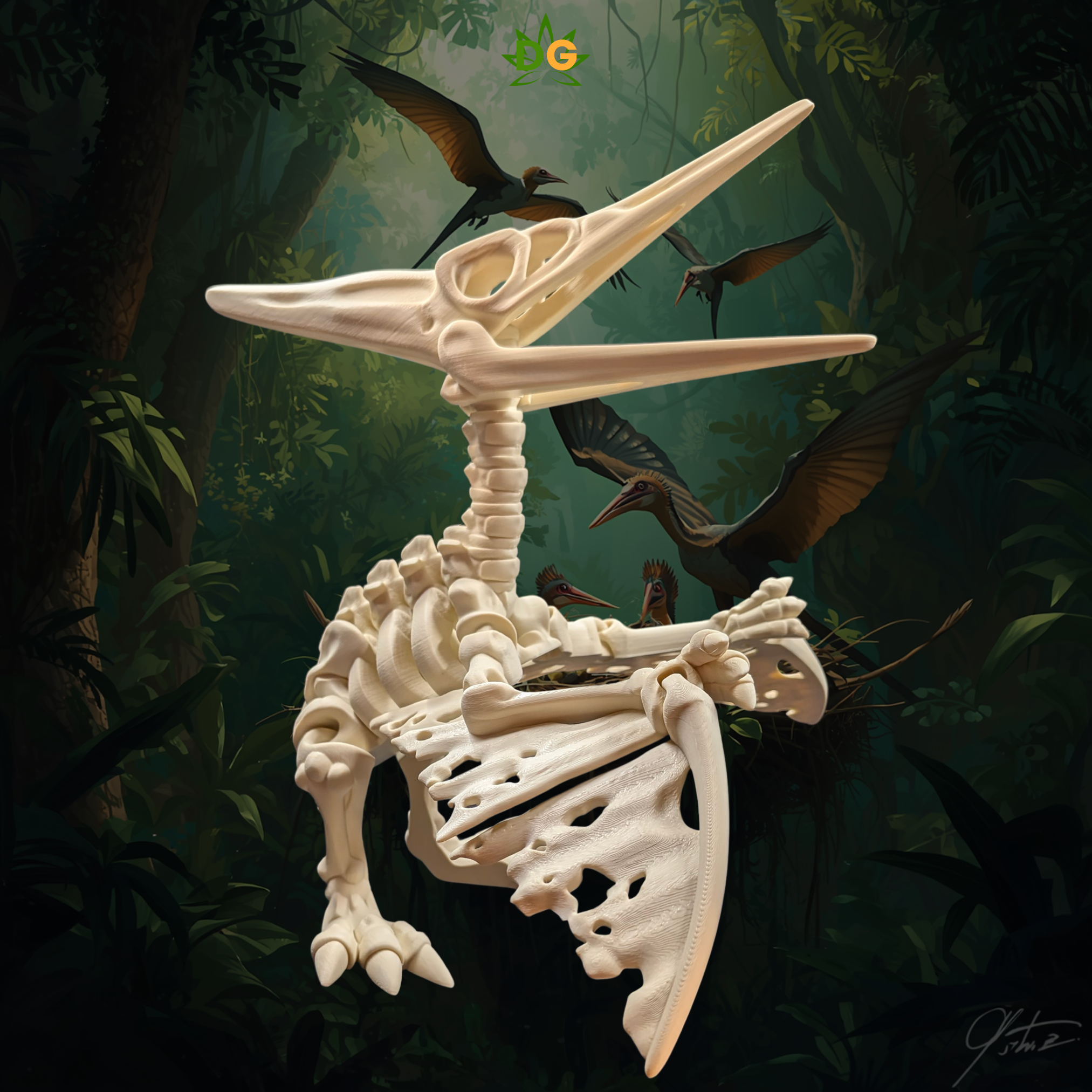 Posable 3D Printed XL Pteranodon Flying Dinosaur Fossil