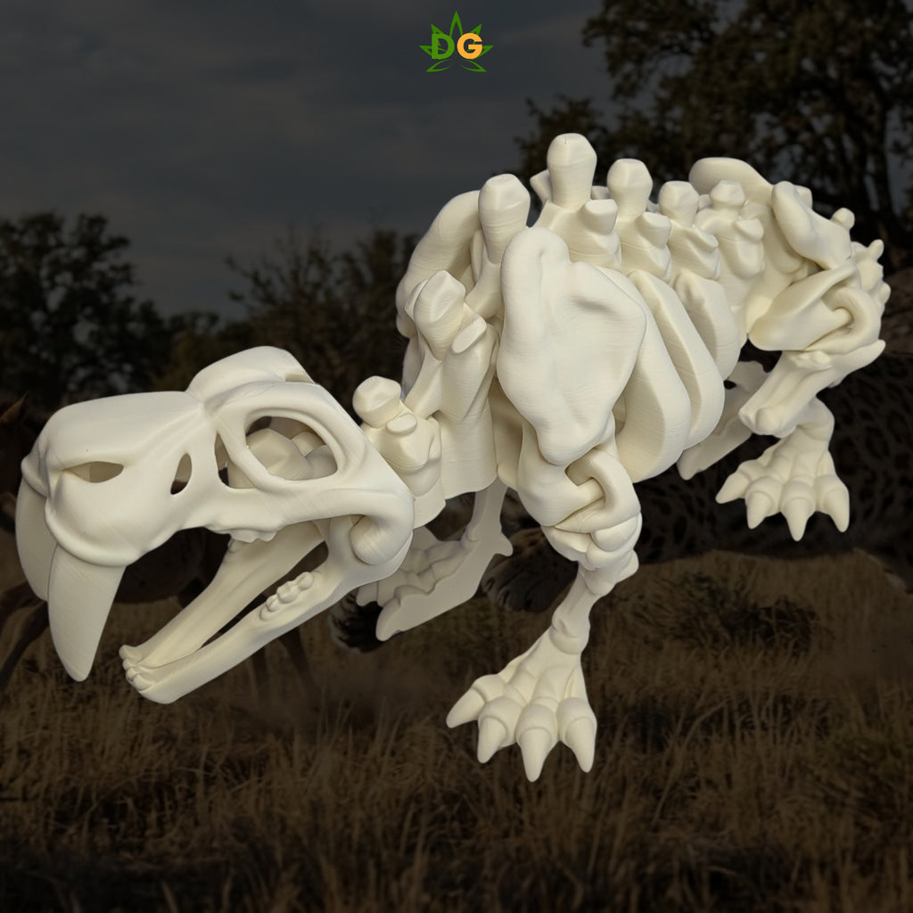 XL Flexi Skeleton Saber Tooth Tiger Figurine Desk Accessory 3D Printed