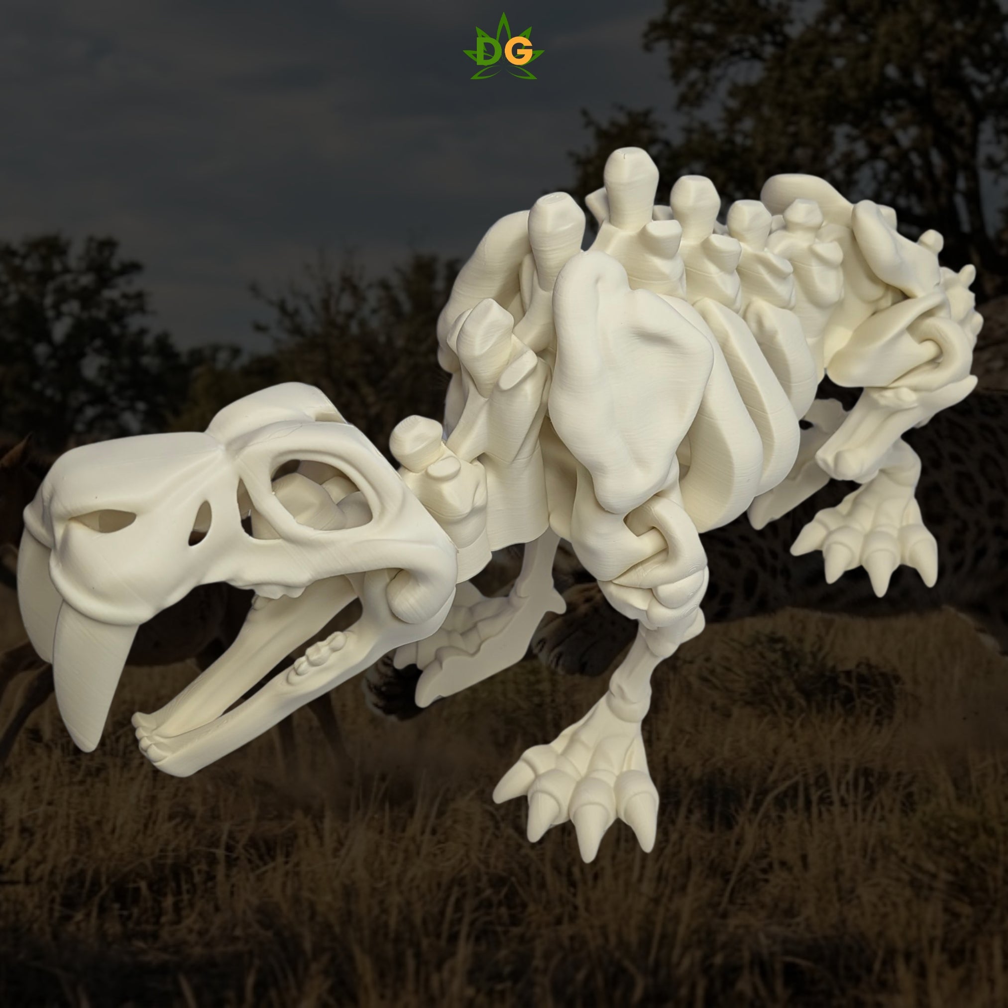 XL Flexi Skeleton Saber Tooth Tiger Figurine Desk Accessory 3D Printed