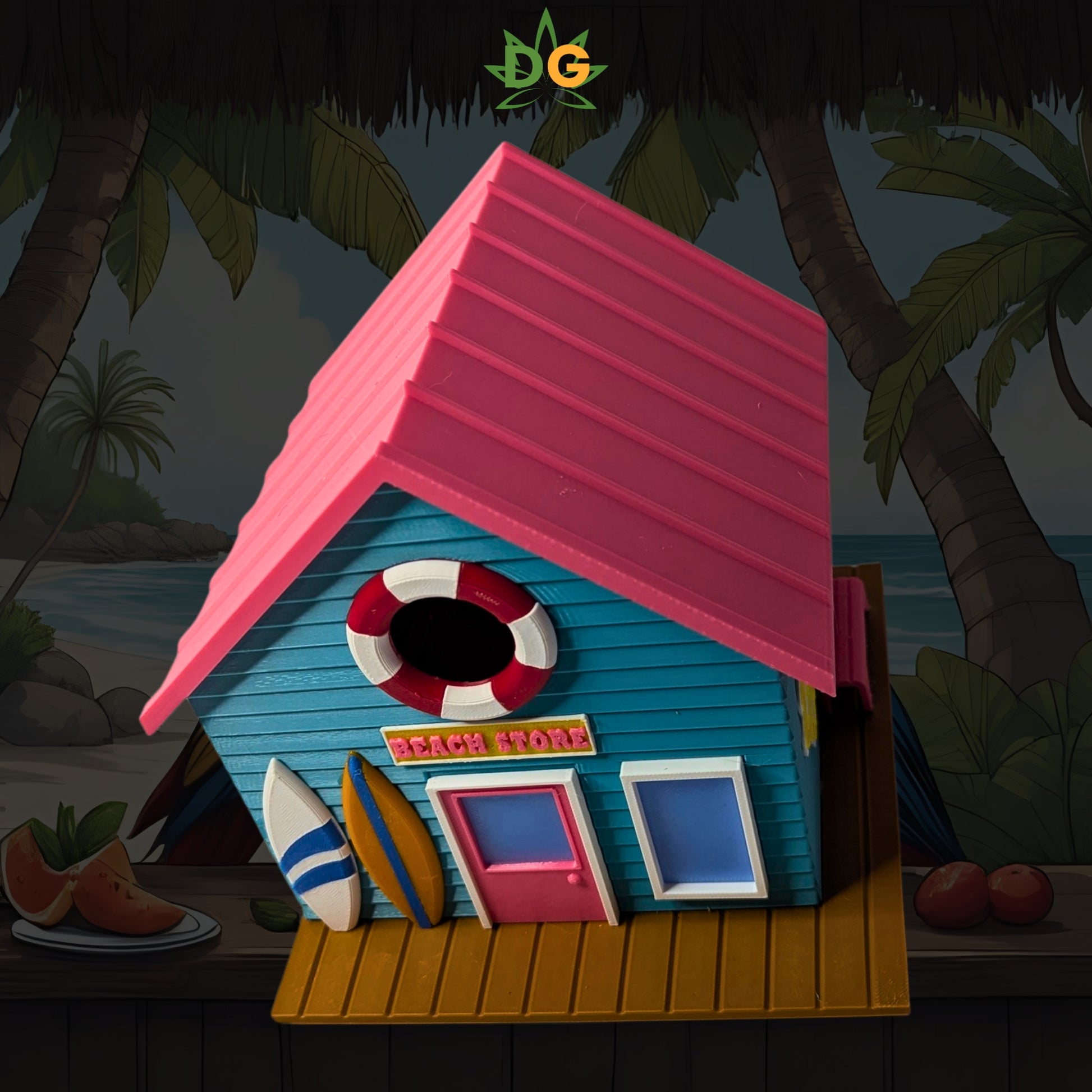 Miniature Surf Shop Birdhouse with Surfboards, Unique Beach Decor, Cottage Garden Art, Fun Gift for Sunbathers & Bird Lovers