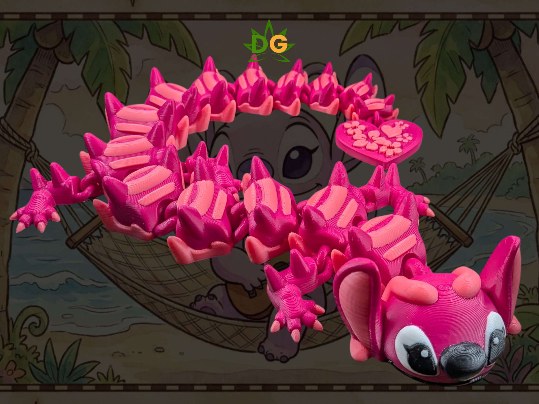 Articulated Blue & Pink Alien Flexi Figure - 3D Printed Tropical Creature