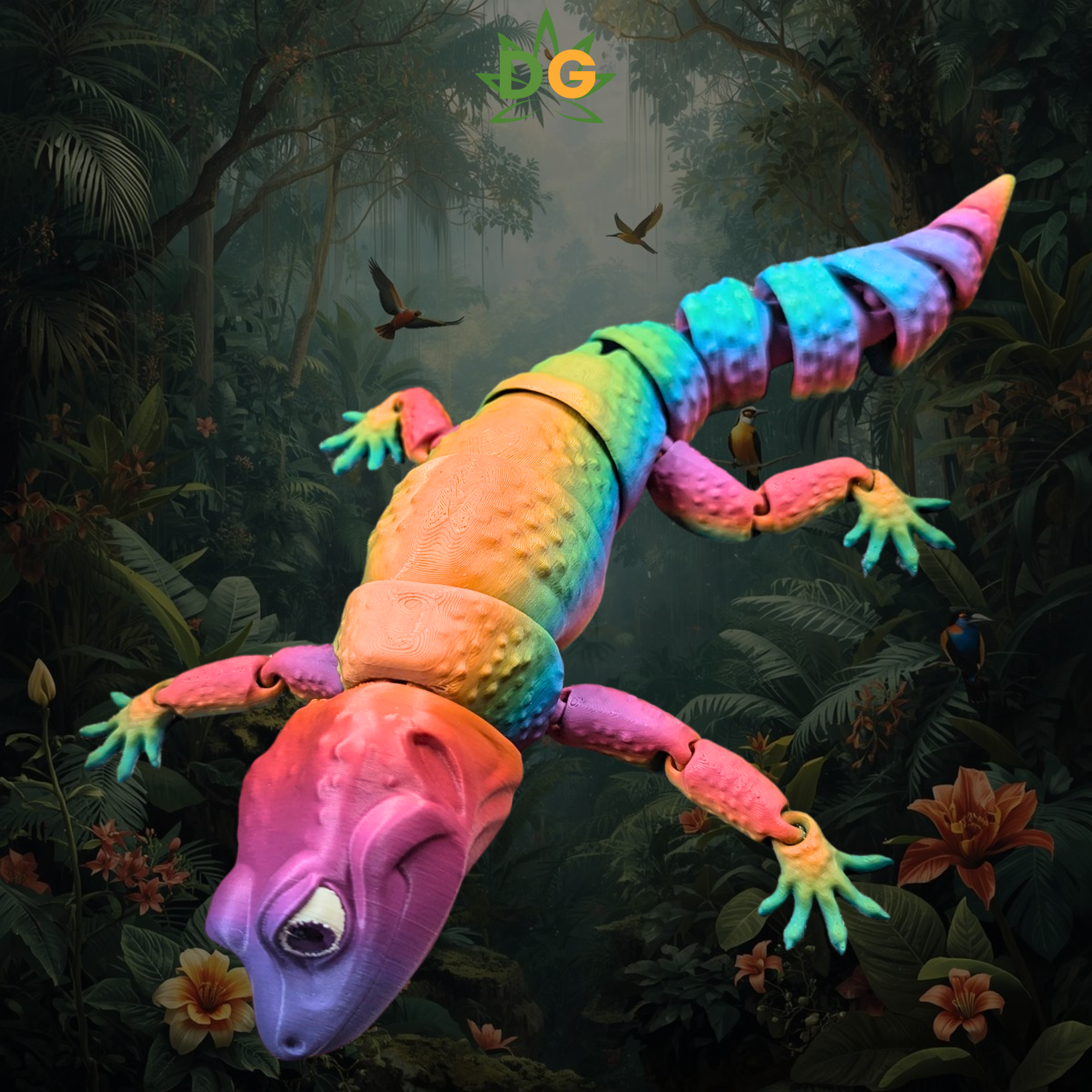 Rainbow Gecko Flexi with a forest in the background