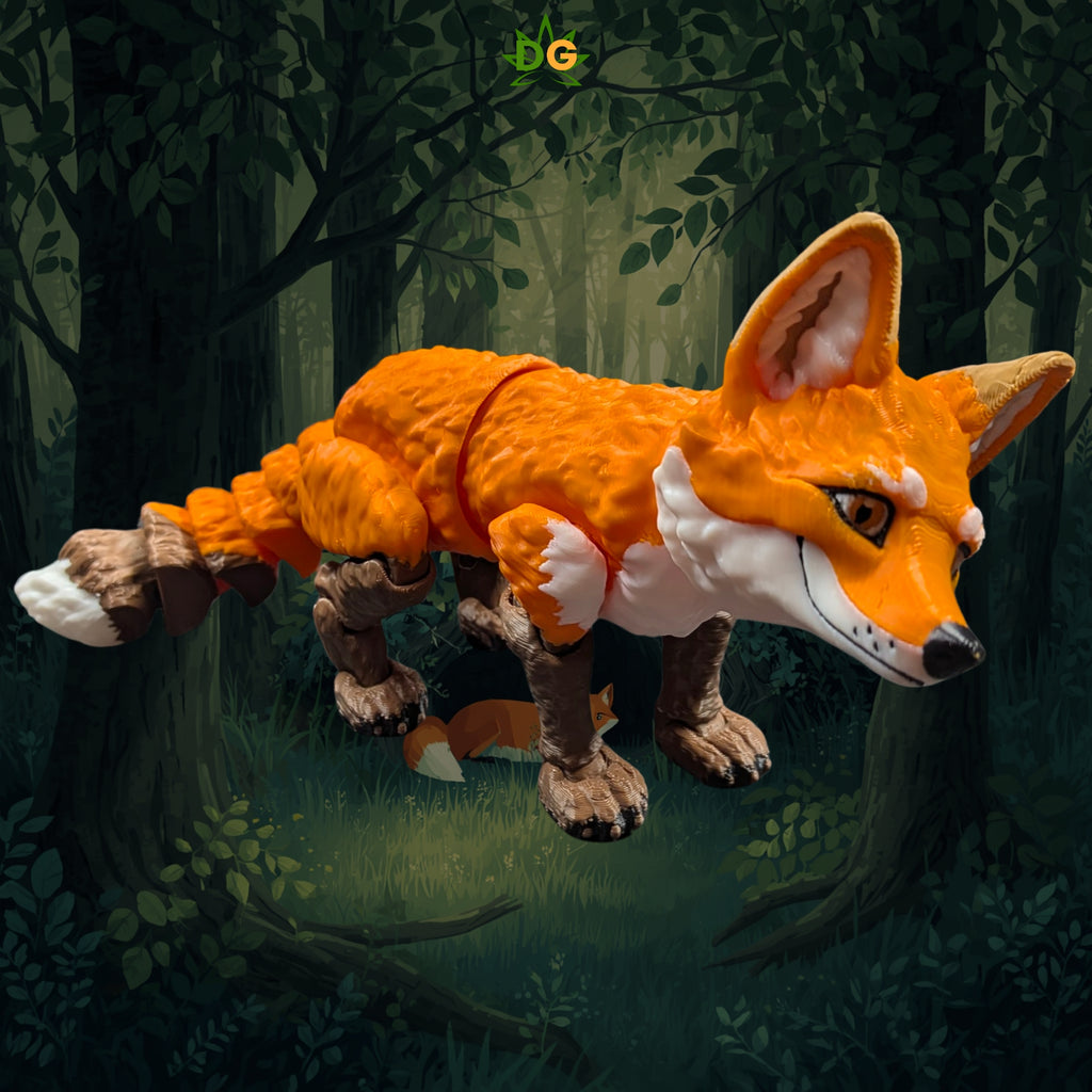 3D Printed Flexi Fox Figurine – Posable Orange Fox with Articulated Tail