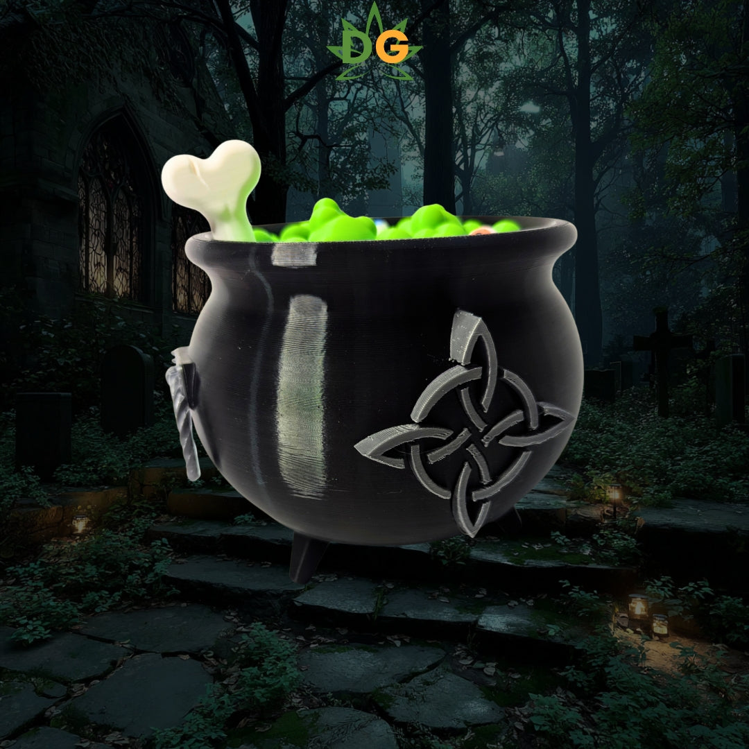 Spooky Witch's Cauldron Candy Jar - Bone Handle & Celtic Knot - The Perfect Halloween Decor