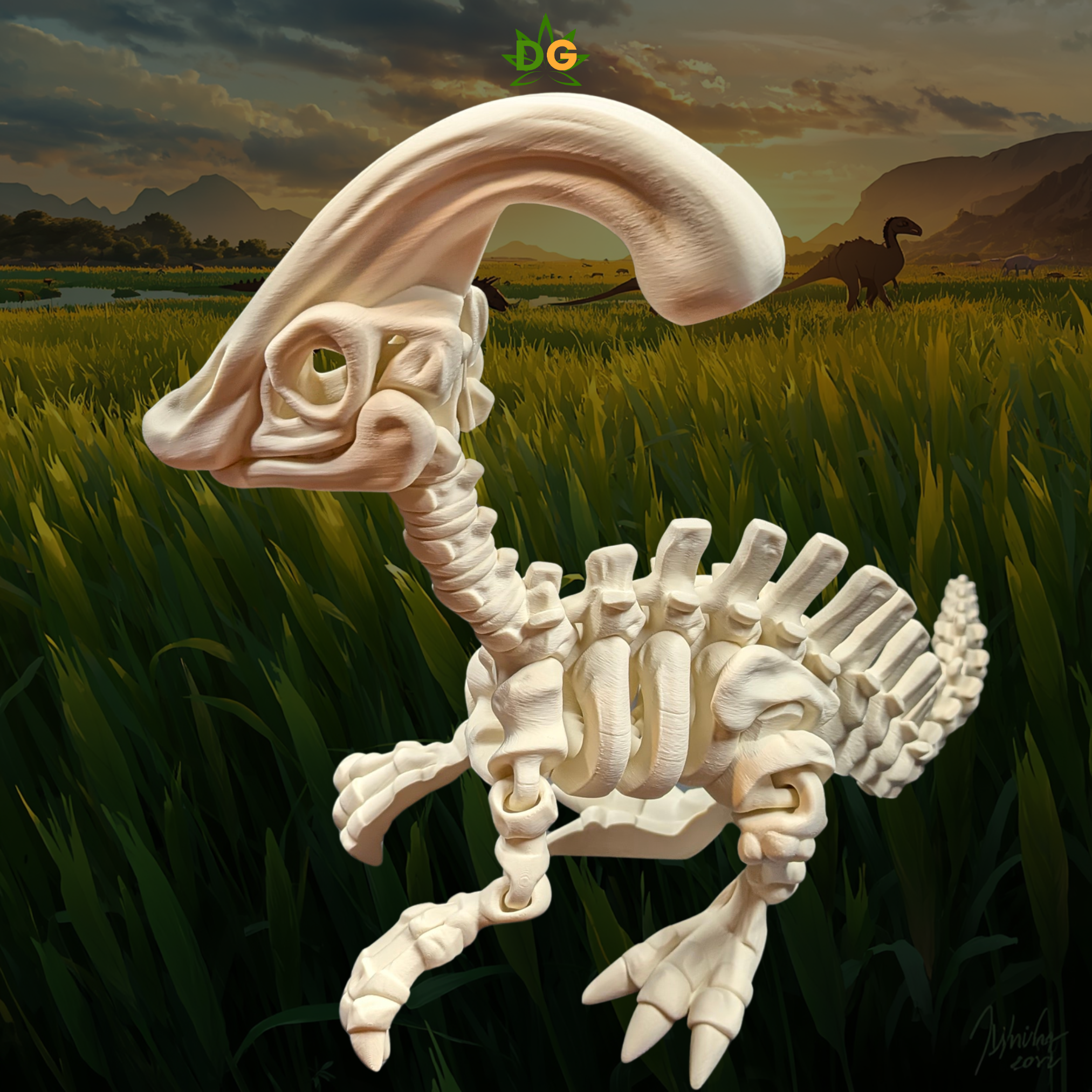 3D Printed Articulated XL Skeleton Parasaurolophus Fidget Figurine