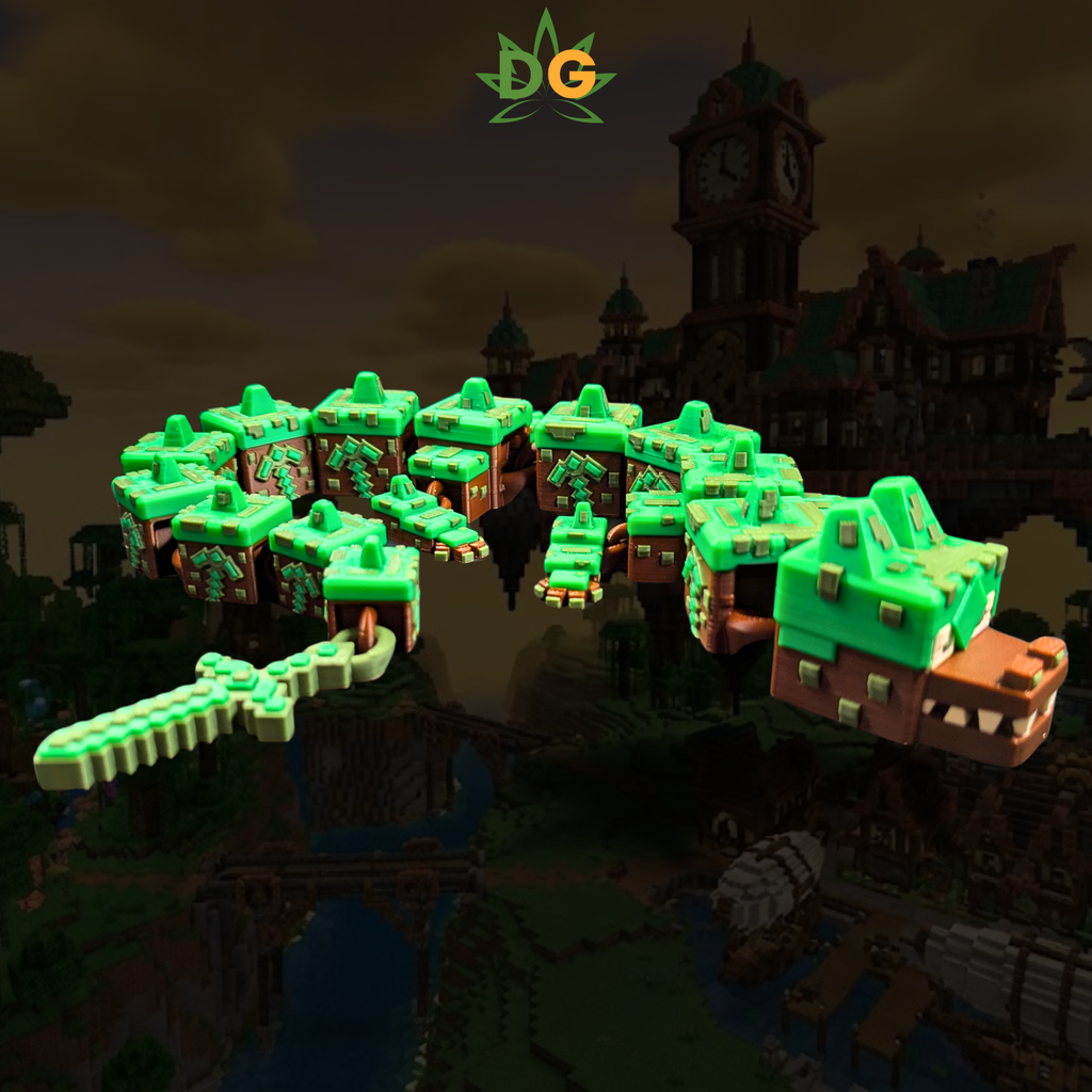 Articulated Earth Dragon Flexi - 3D Printed Pixelated Dragon Figure
