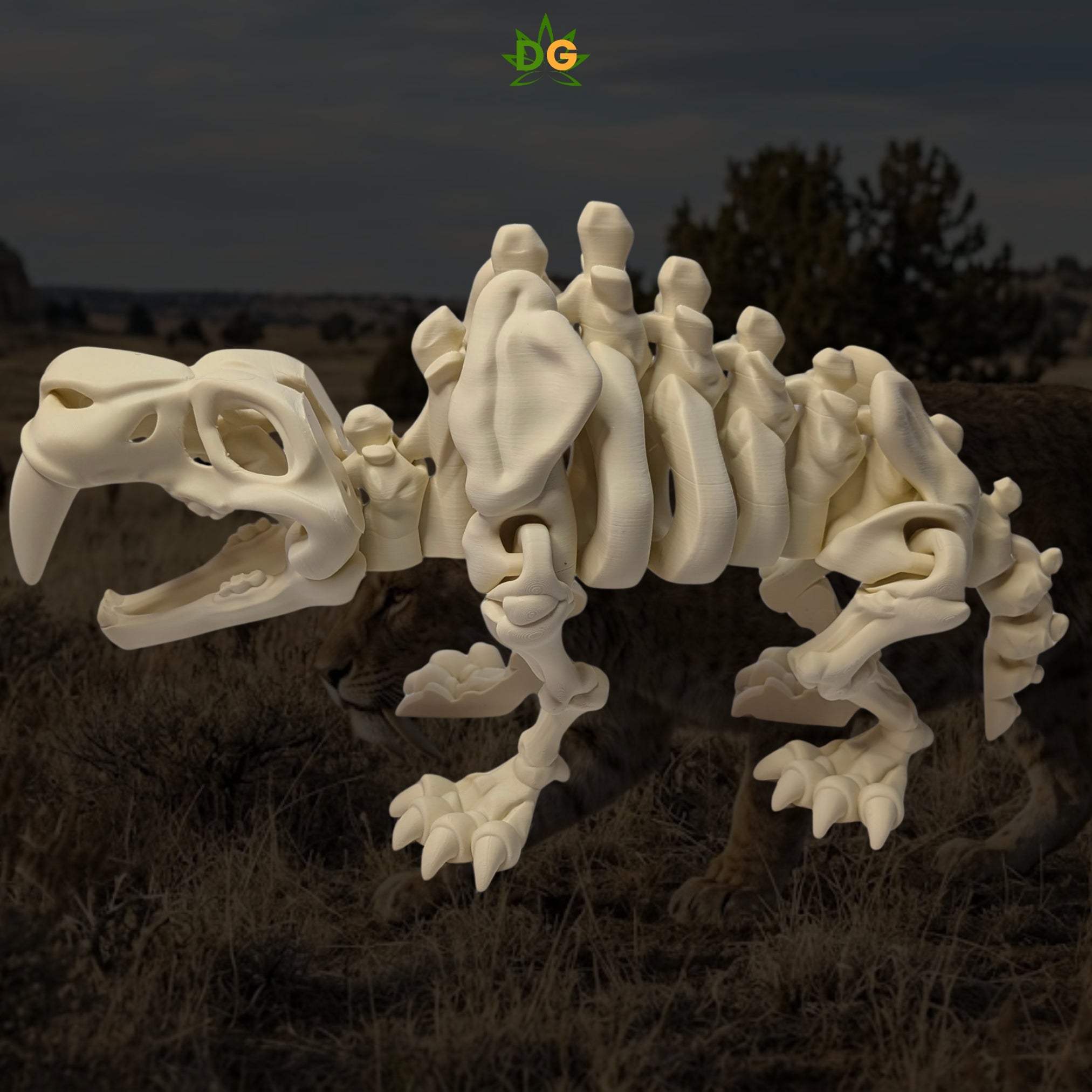 XL Flexi Skeleton Saber Tooth Tiger Figurine Desk Accessory 3D Printed