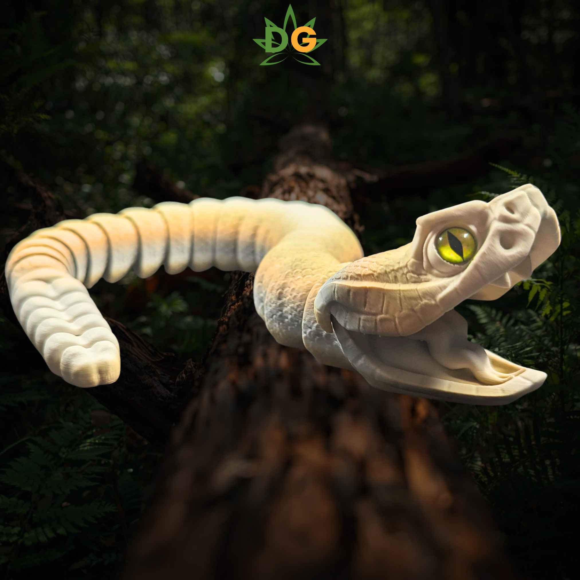 Articulated Rattlesnake 3D Printed Flexi with Realistic Glass Eyes