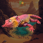 Colorful Sunkissed Peach Bearded Dragon Flexi in a desert-like landscape