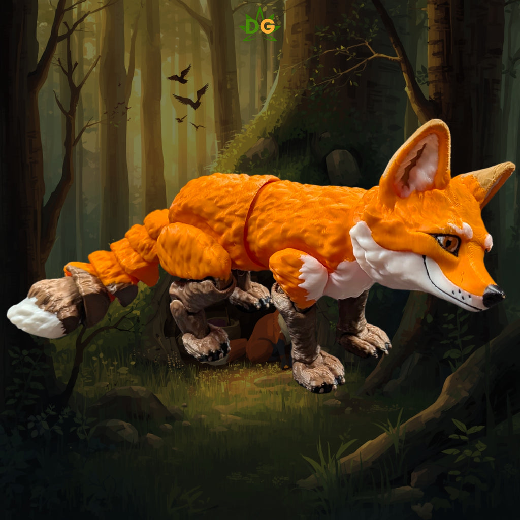 3D Printed Flexi Fox Figurine – Posable Orange Fox with Articulated Tail
