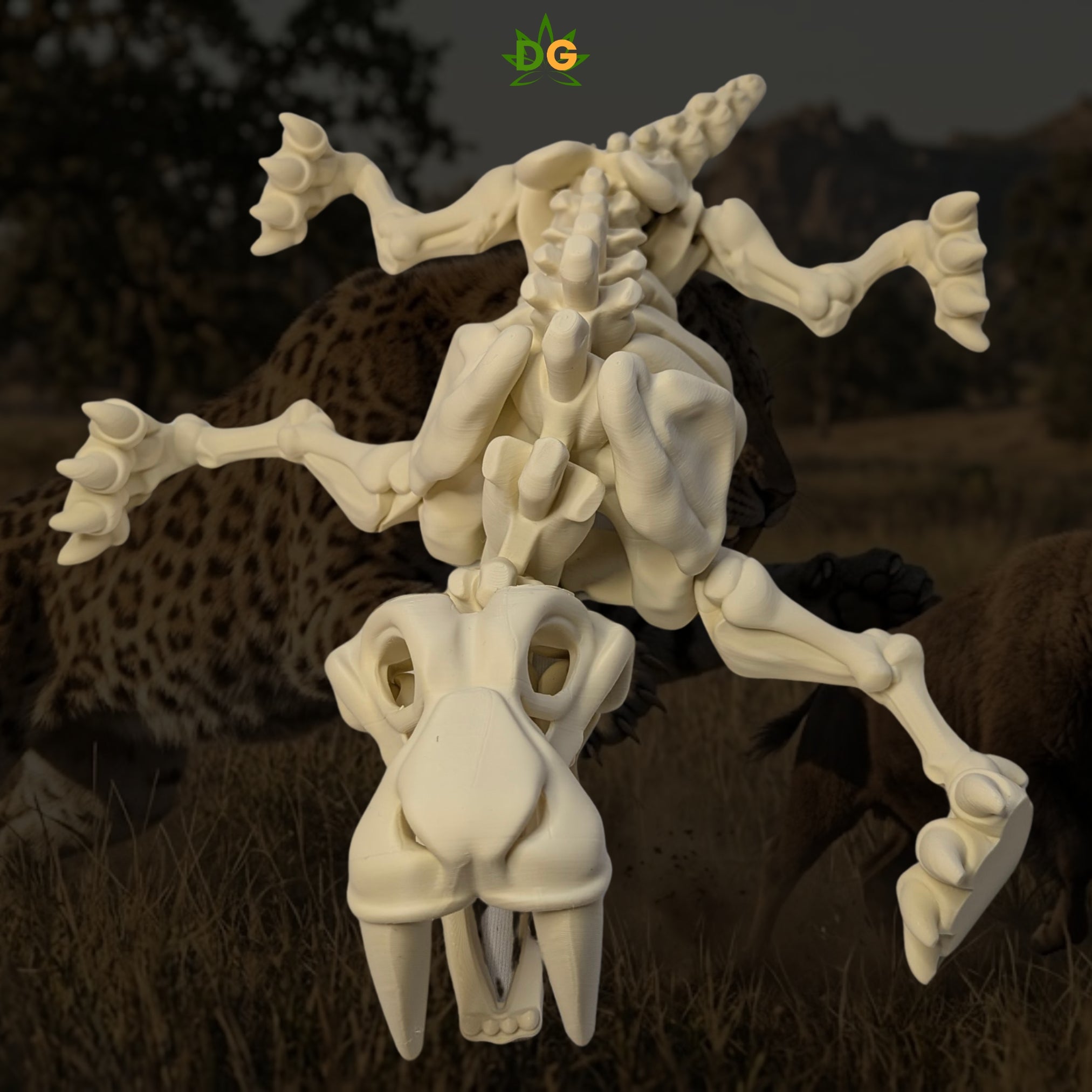 XL Flexi Skeleton Saber Tooth Tiger Figurine Desk Accessory 3D Printed