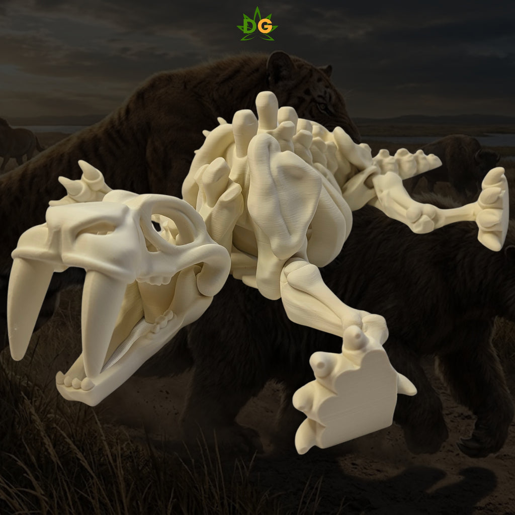 XL Flexi Skeleton Saber Tooth Tiger Figurine Desk Accessory 3D Printed