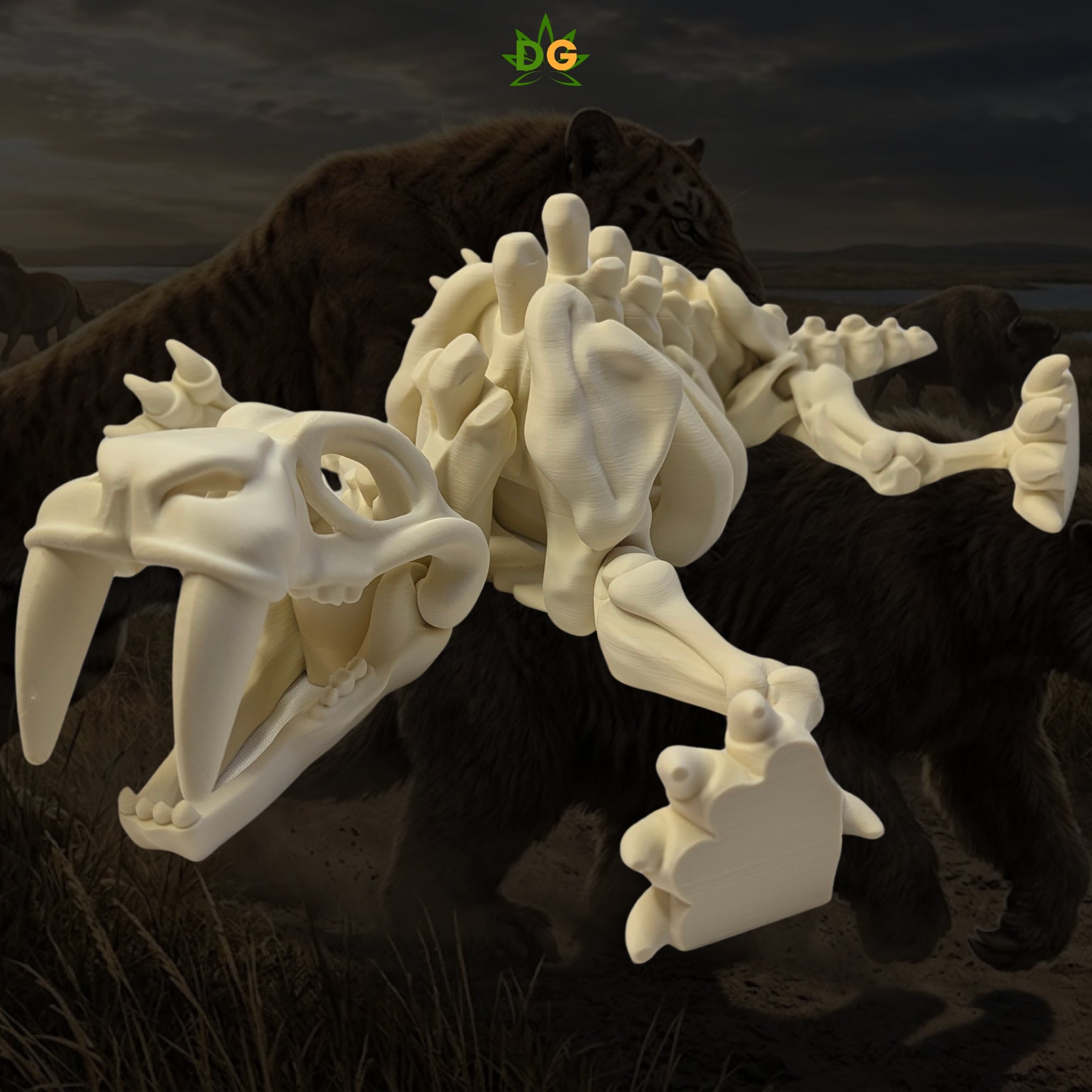 XL Flexi Skeleton Saber Tooth Tiger Figurine Desk Accessory 3D Printed