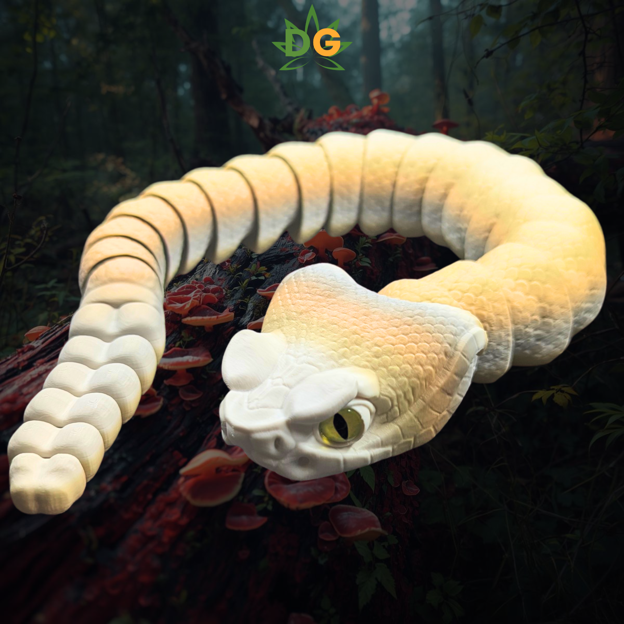 Articulated Rattlesnake 3D Printed Flexi with Realistic Glass Eyes