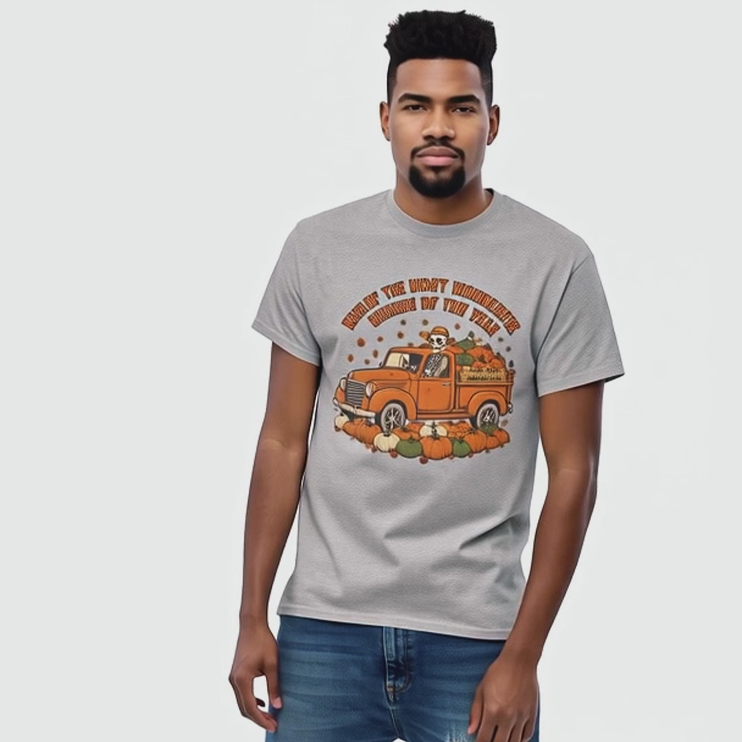 Haulin' The Most Wonderful Gourds T-Shirt | Skeleton Pumpkin Patch Truck | Funny Fall Shirt